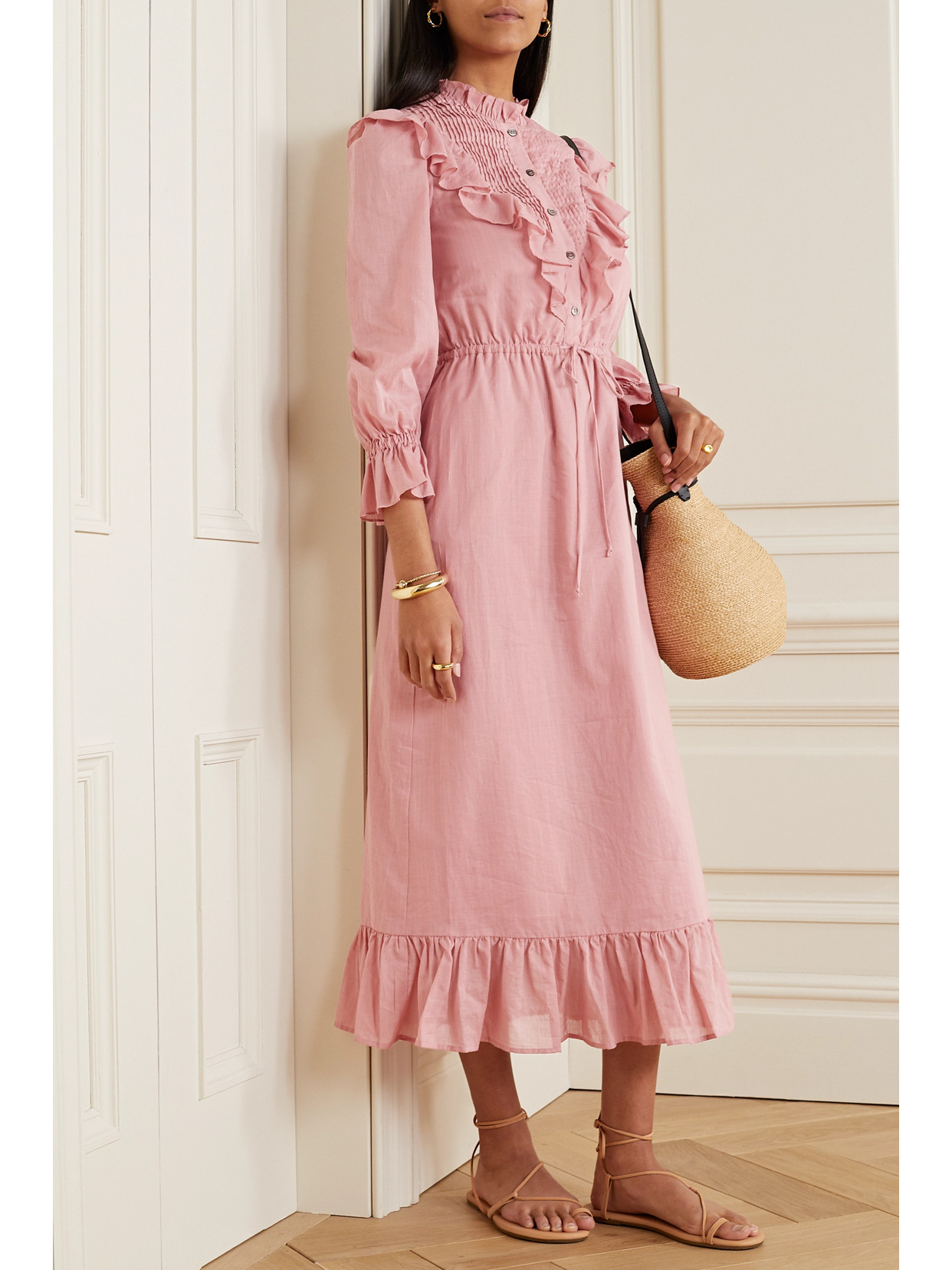 Sea Clara Ruffled Cotton-voile Dress In Pink