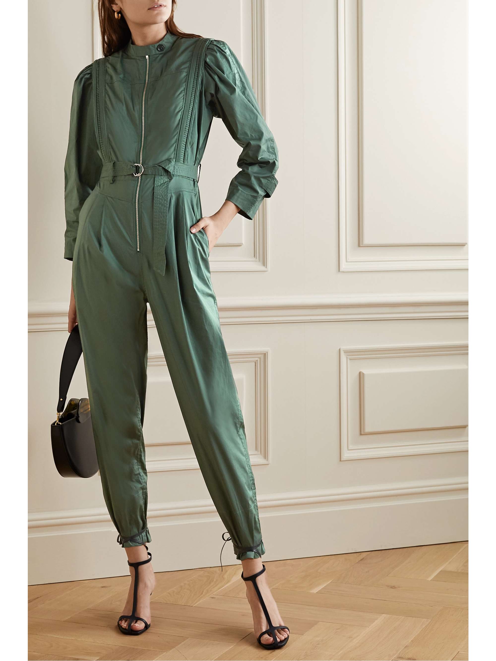 SEA Clara belted cotton-blend poplin jumpsuit