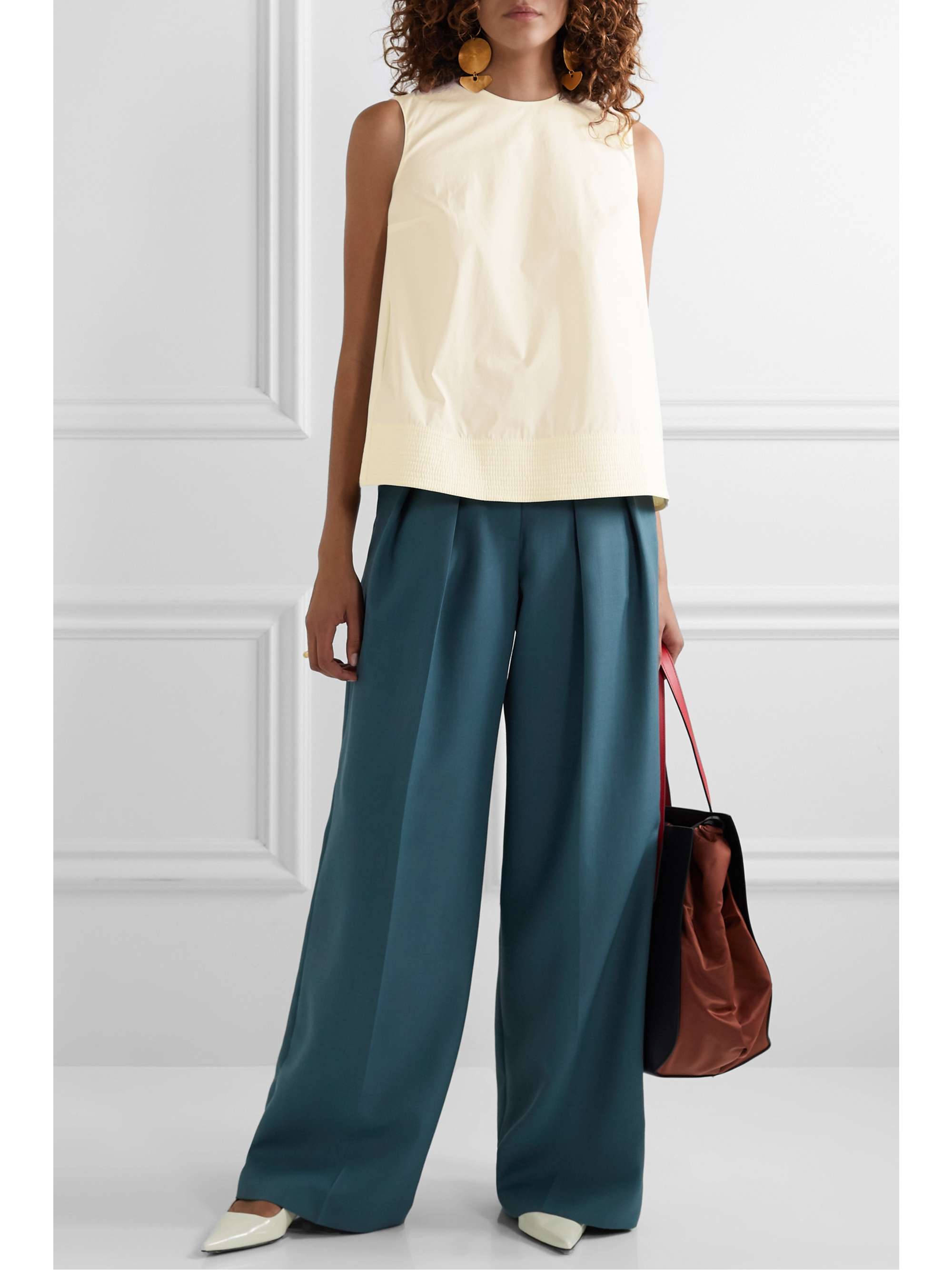 ROKSANDA Leya oversized pleated cotton-poplin top