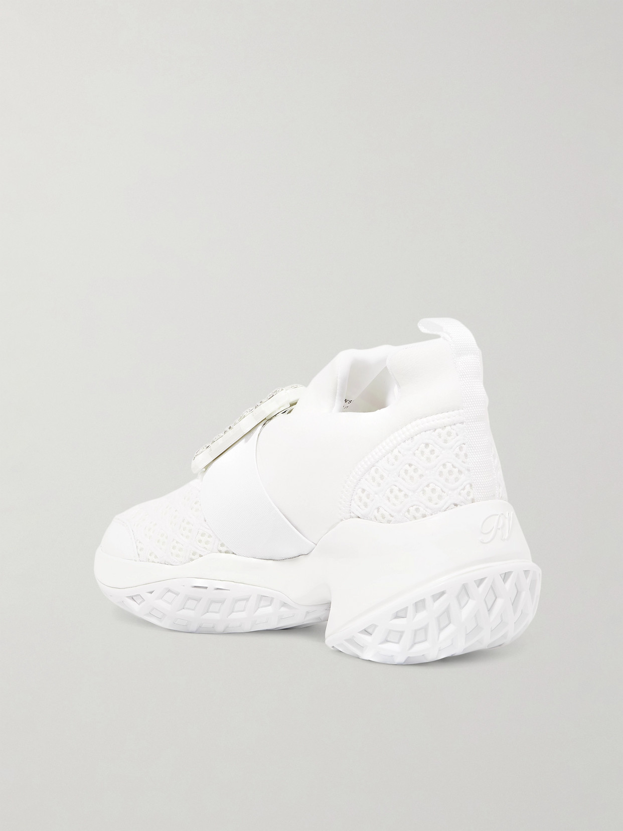 Roger Vivier Viv' Run White Trainers In Technical Fabric With Rhinestone Buckle In Bianco