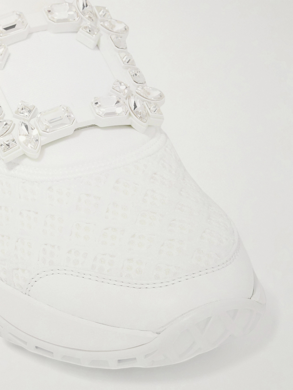 Roger Vivier Viv' Run White Trainers In Technical Fabric With Rhinestone Buckle In Bianco