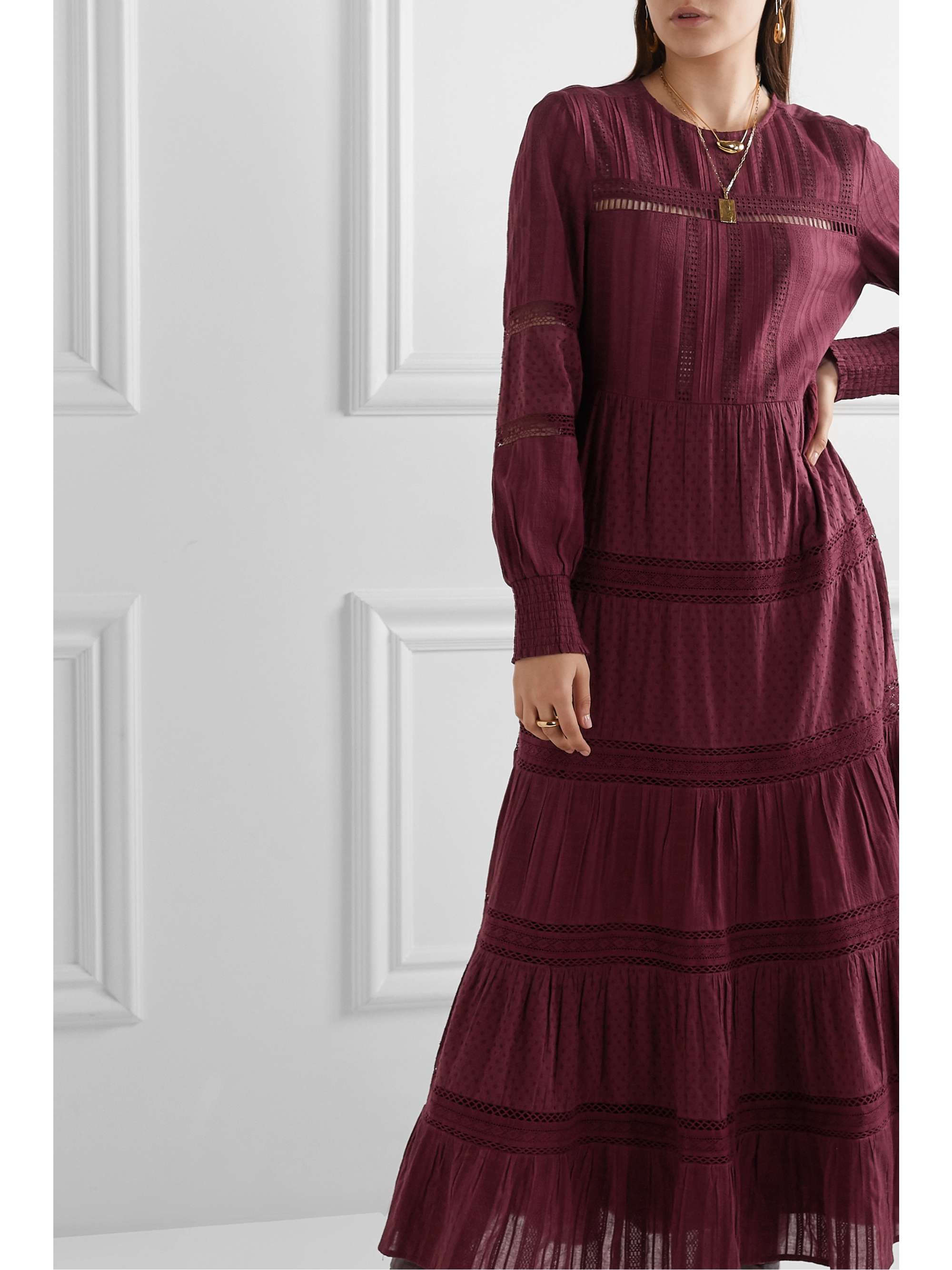 SEA Pascale crochet-trimmed embroidered cotton-voile maxi dress