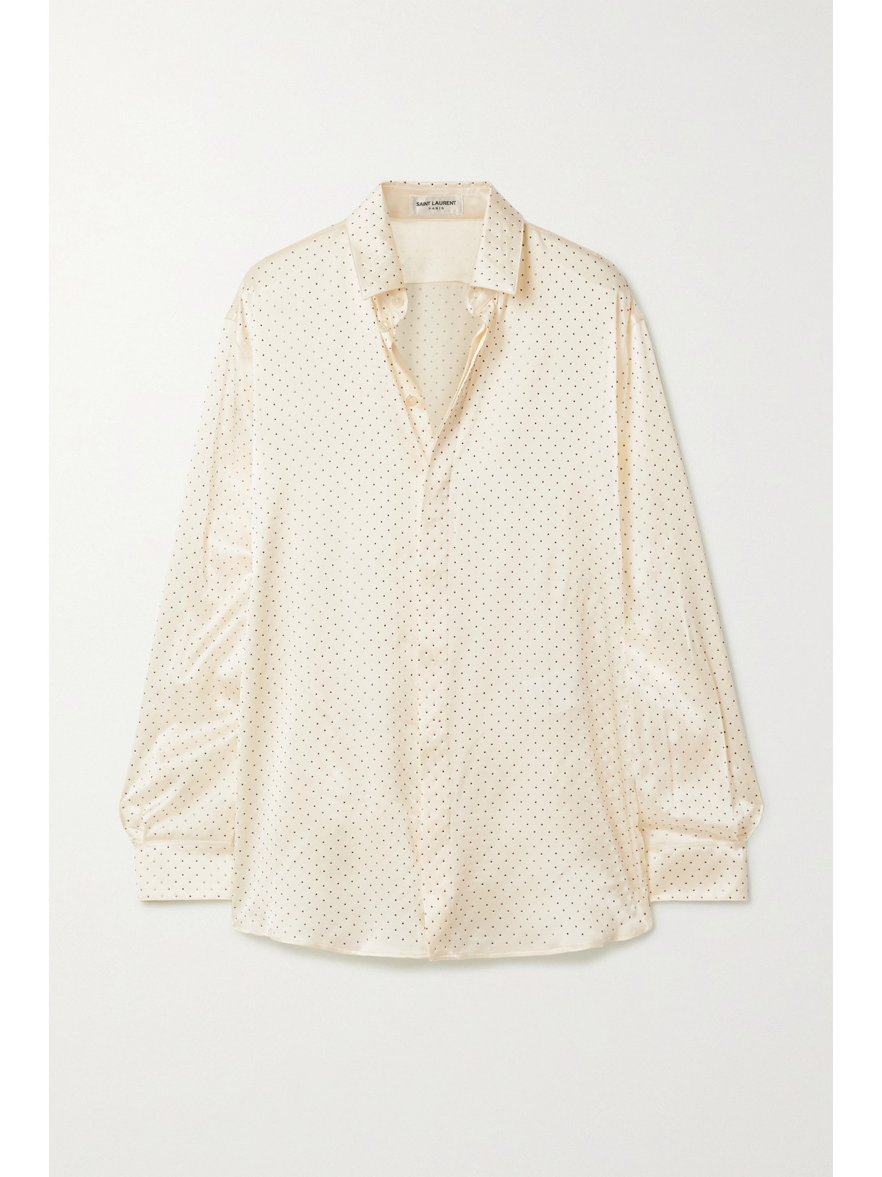 Saint Laurent Embellished Silk Satin Shirt In Cream