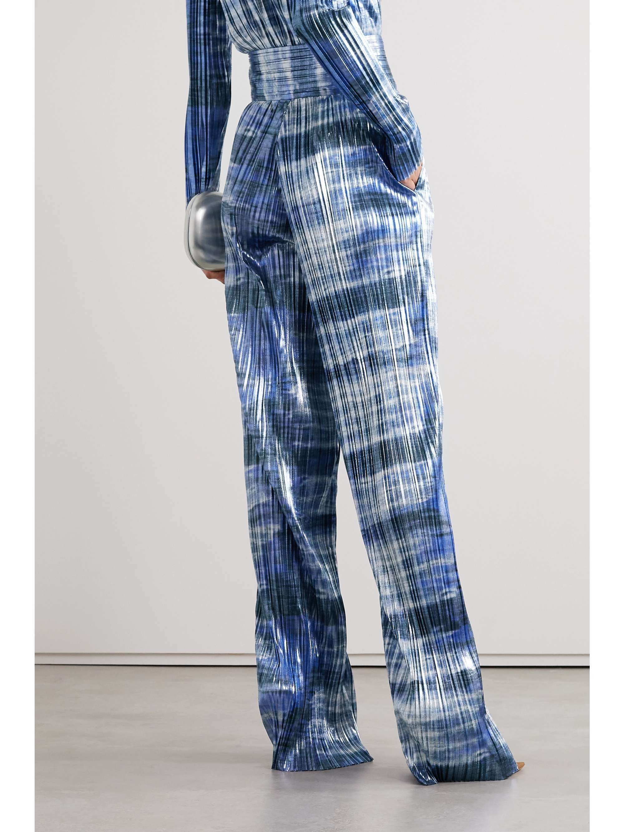 SEMSEM Tie-dyed plissé-lamé wide-leg pants