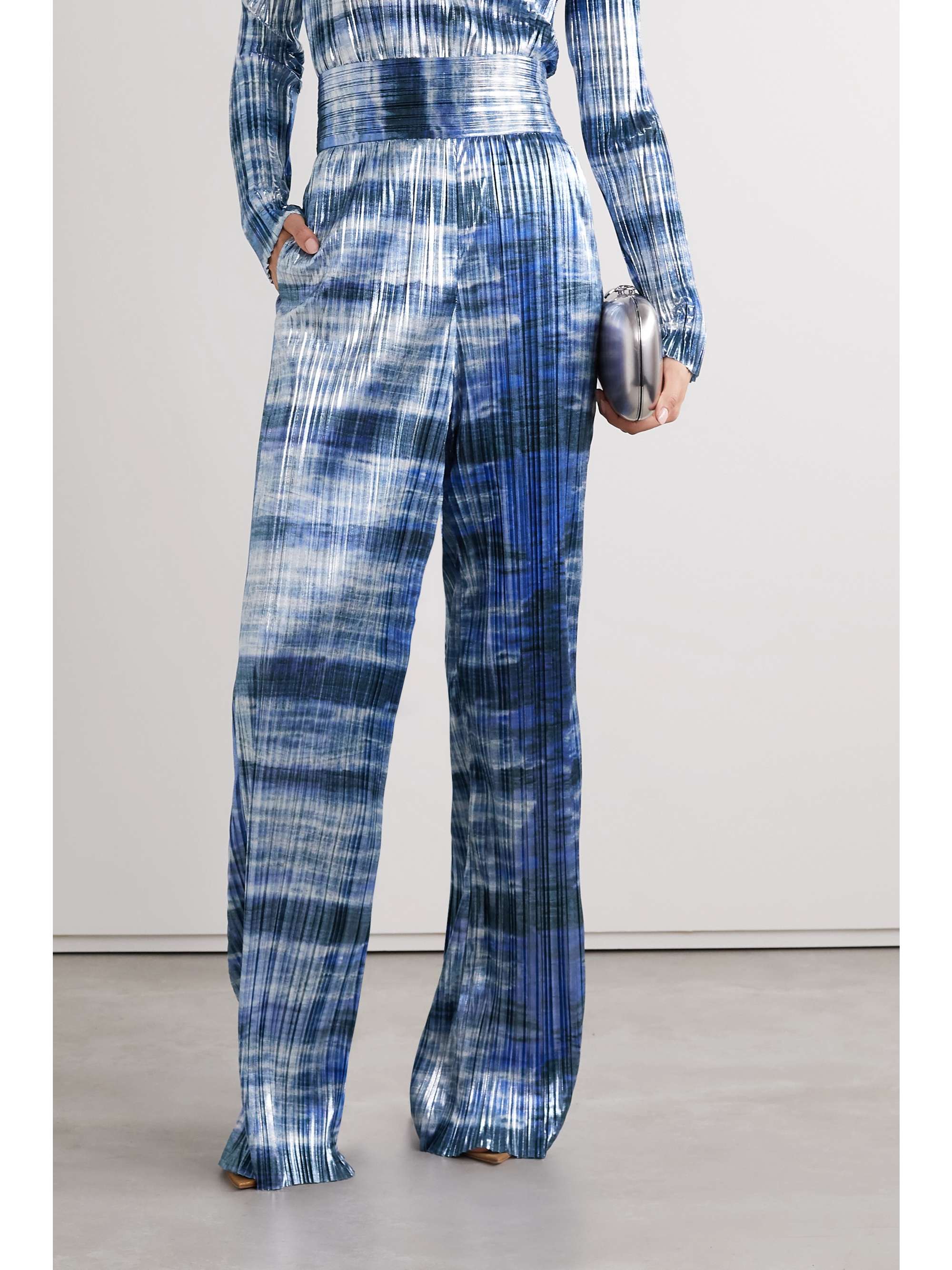 SEMSEM Tie-dyed plissé-lamé wide-leg pants