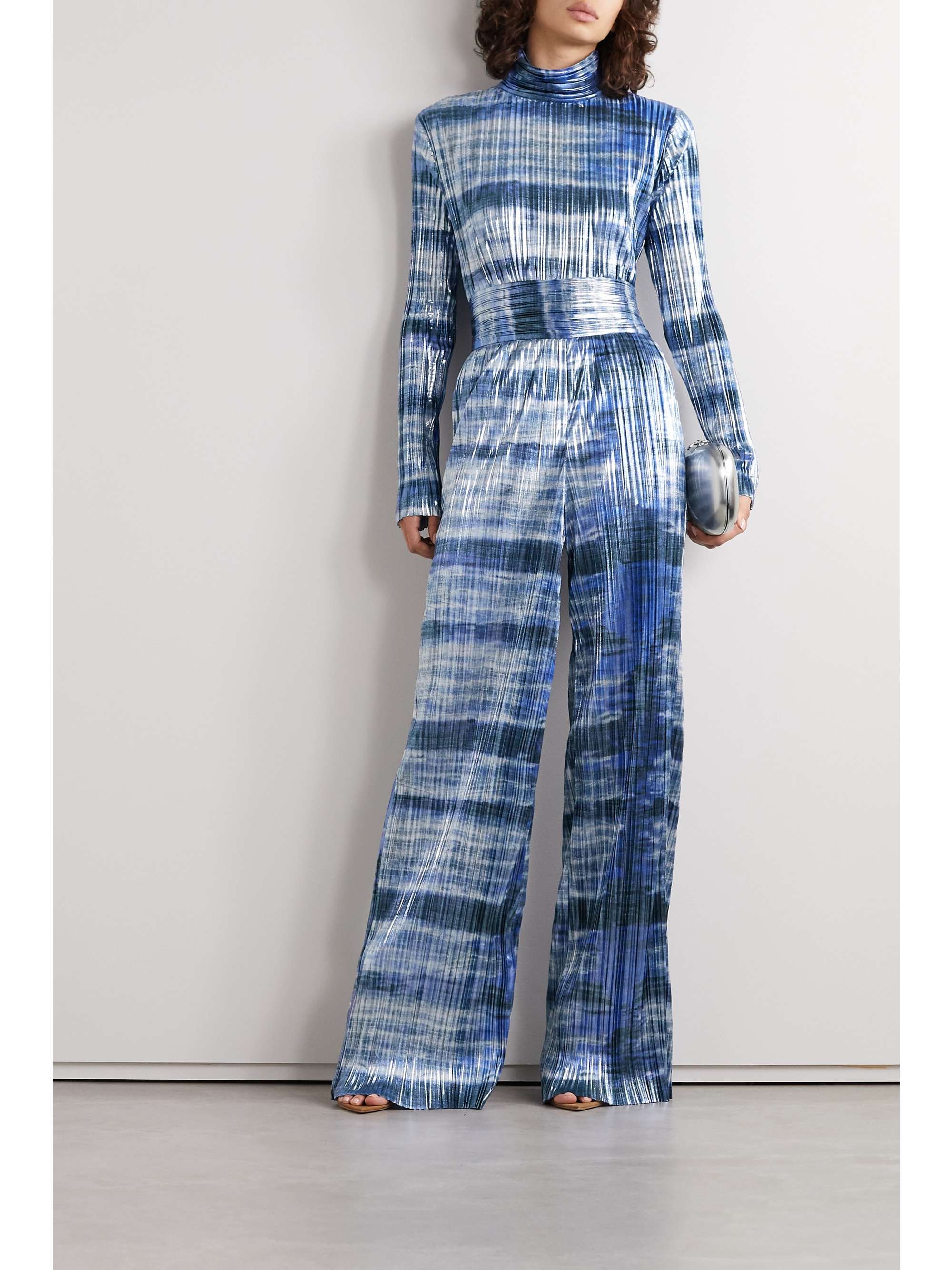 SEMSEM Tie-dyed plissé-lamé wide-leg pants