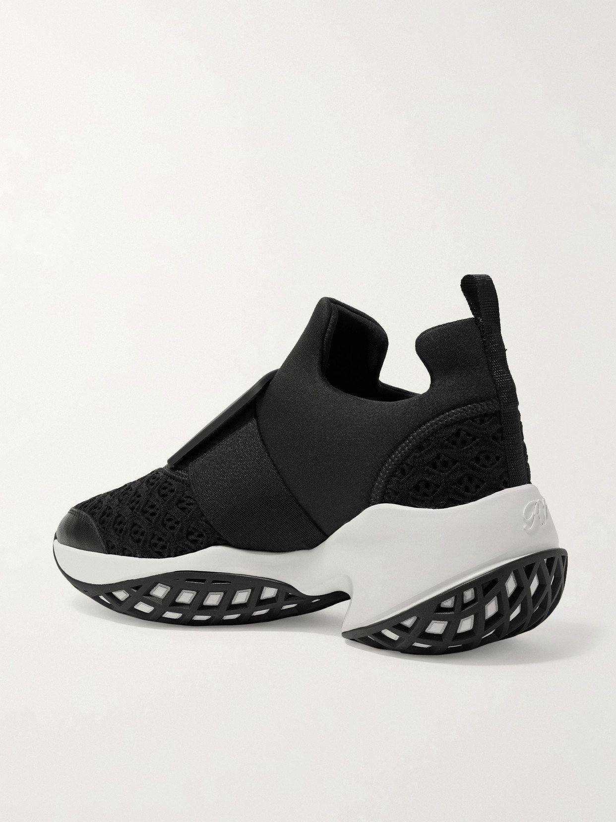 Shop Roger Vivier Viv Run Mesh And Leather Sneakers In Black