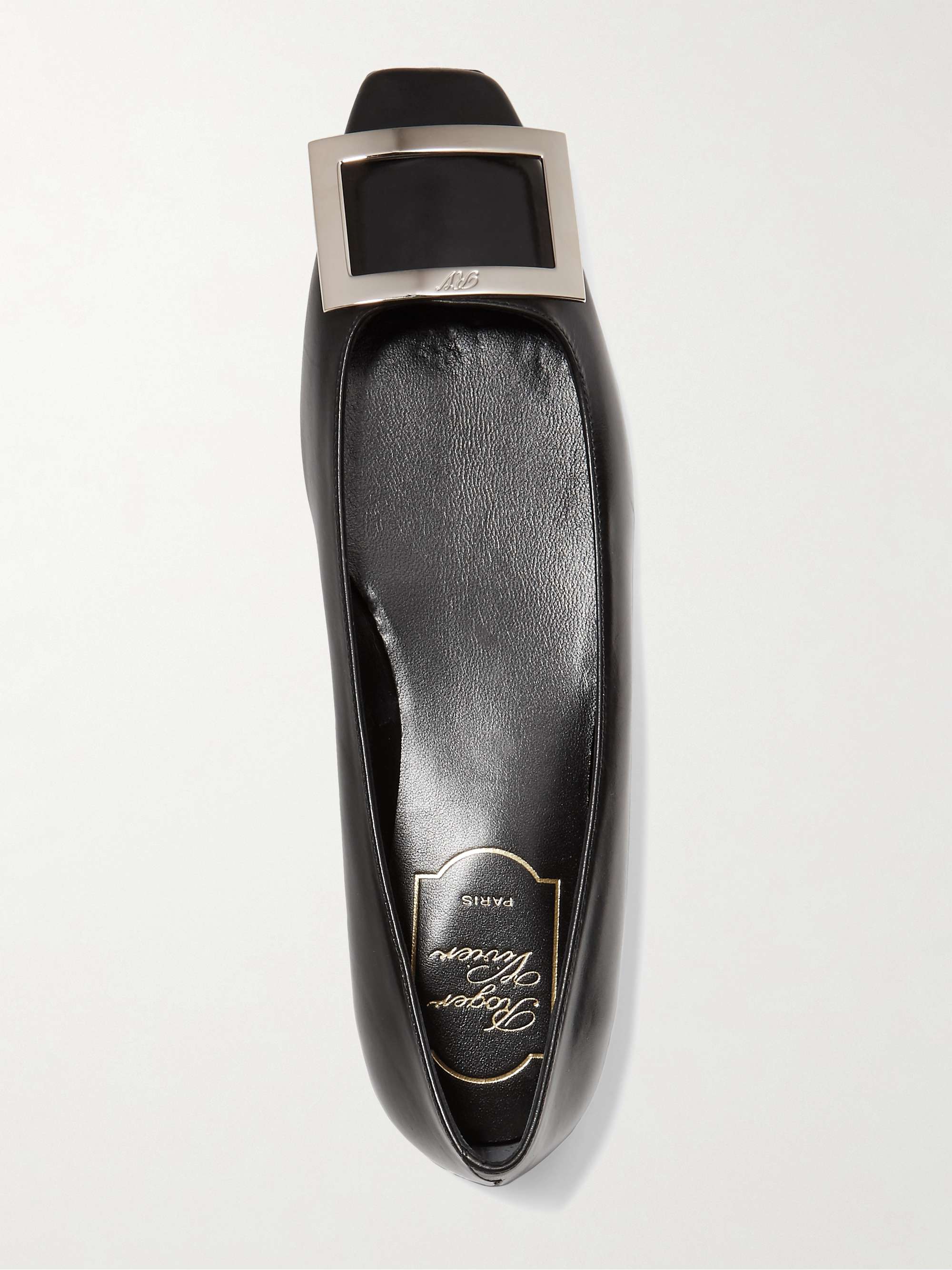 ROGER VIVIER Quadrata Trompette embellished leather ballet flats