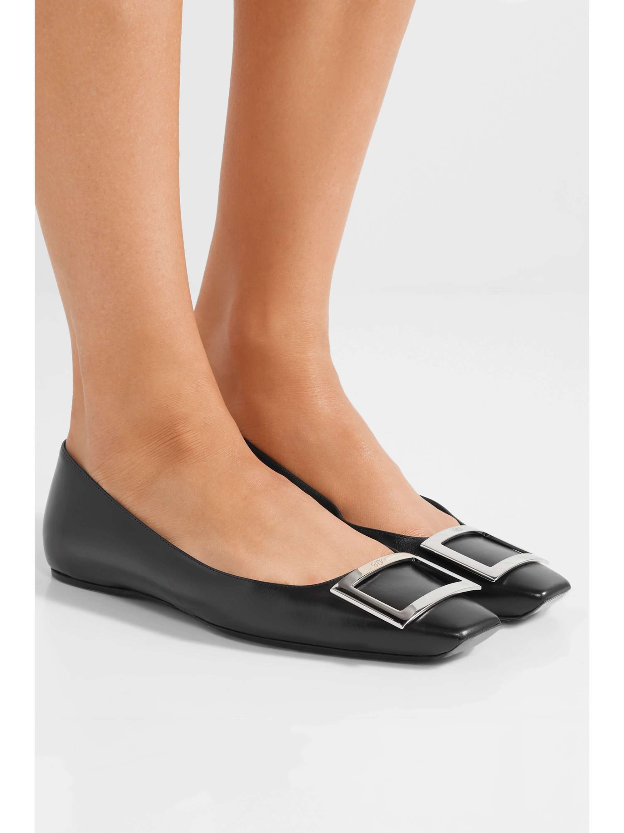 ROGER VIVIER Quadrata Trompette embellished leather ballet flats