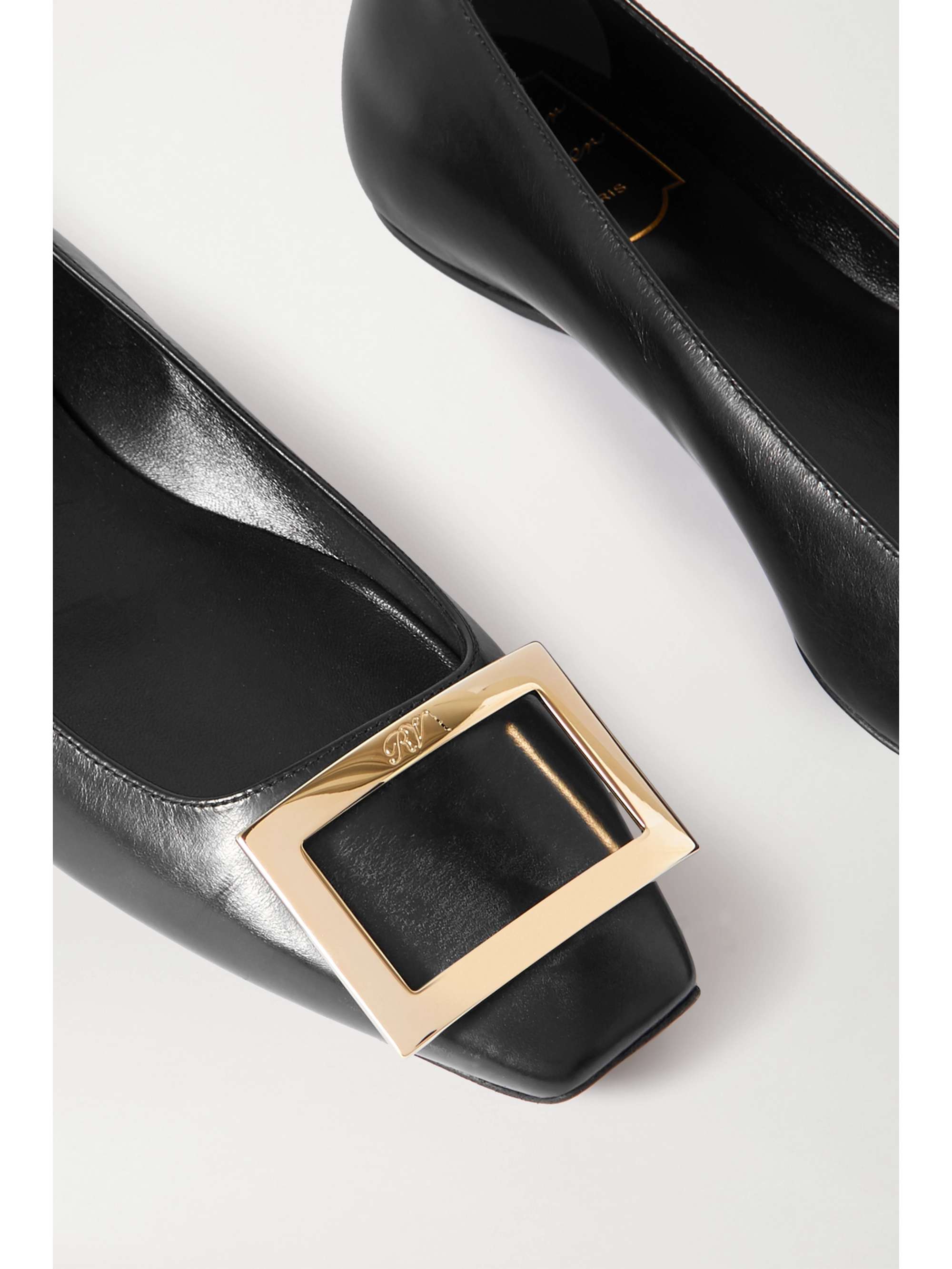 ROGER VIVIER Quadrata Trompette embellished leather ballet flats