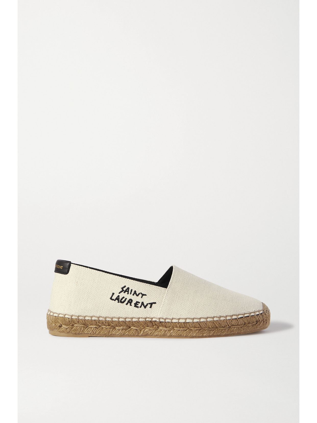 Saint Laurent Logo-embroidered Leather-trimmed Canvas Espadrilles In White