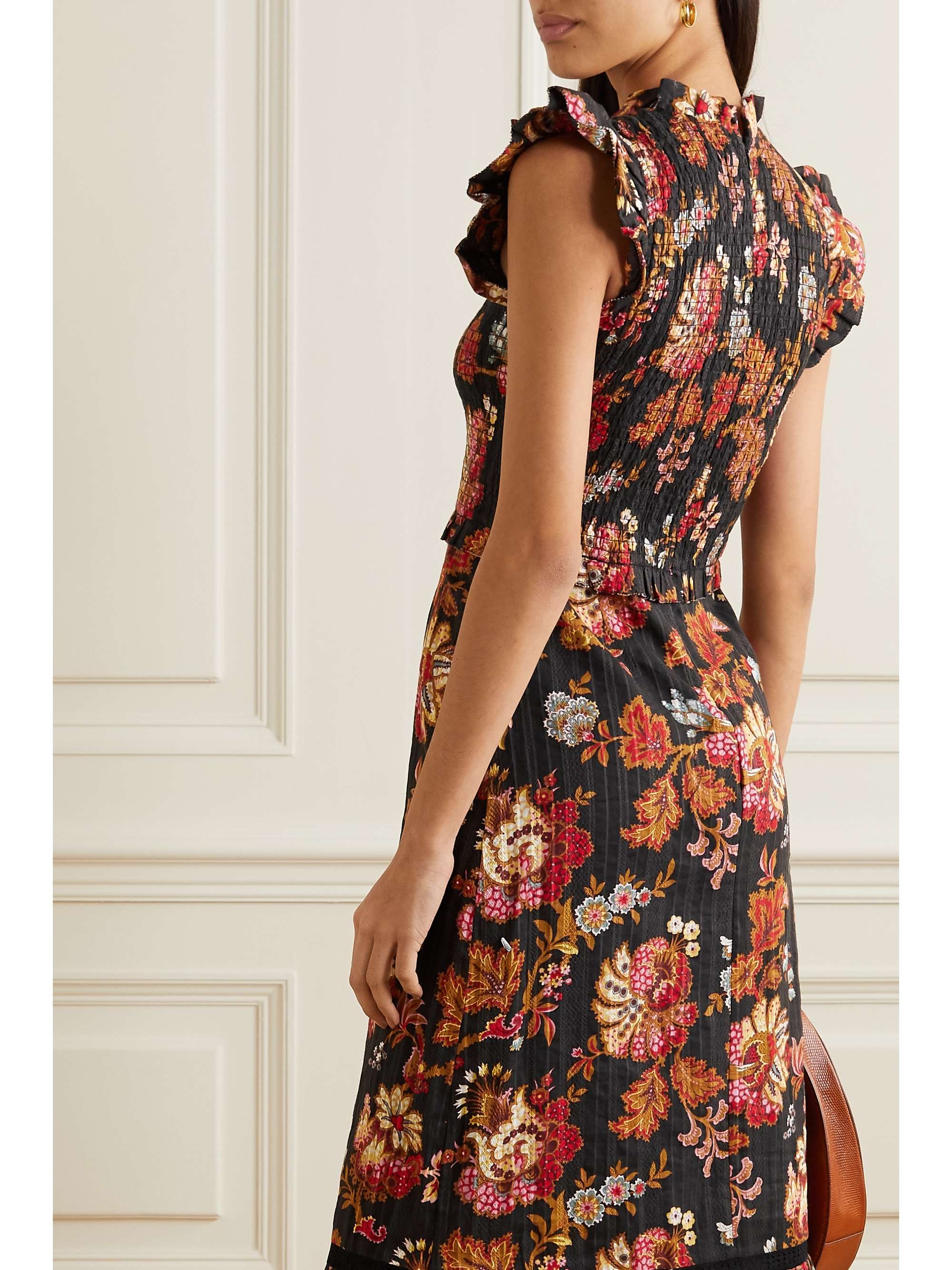 SEA Pascale ruffled shirred floral-print cotton-voile midi dress