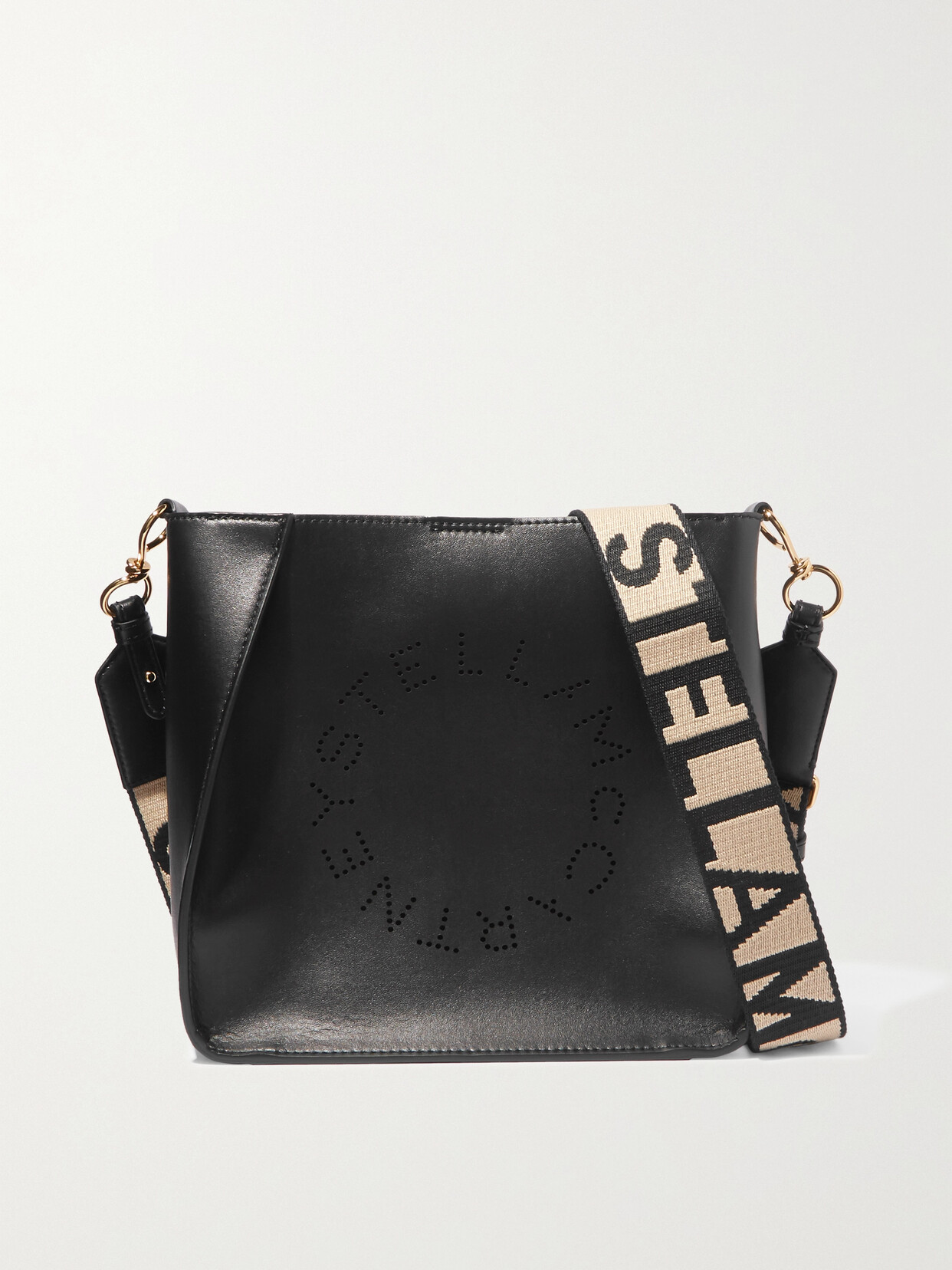 Stella Mccartney Perforated Vegetarian Leather Shoulder Bag In Black