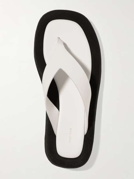 the row ginza leather and suede platform flip flops