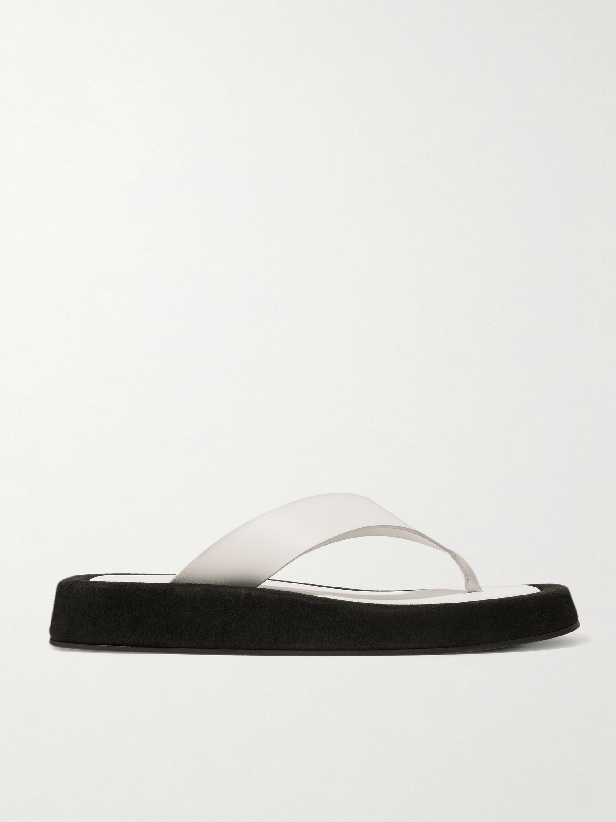 The Row Ginza two-tone leather and suede platform flip flops