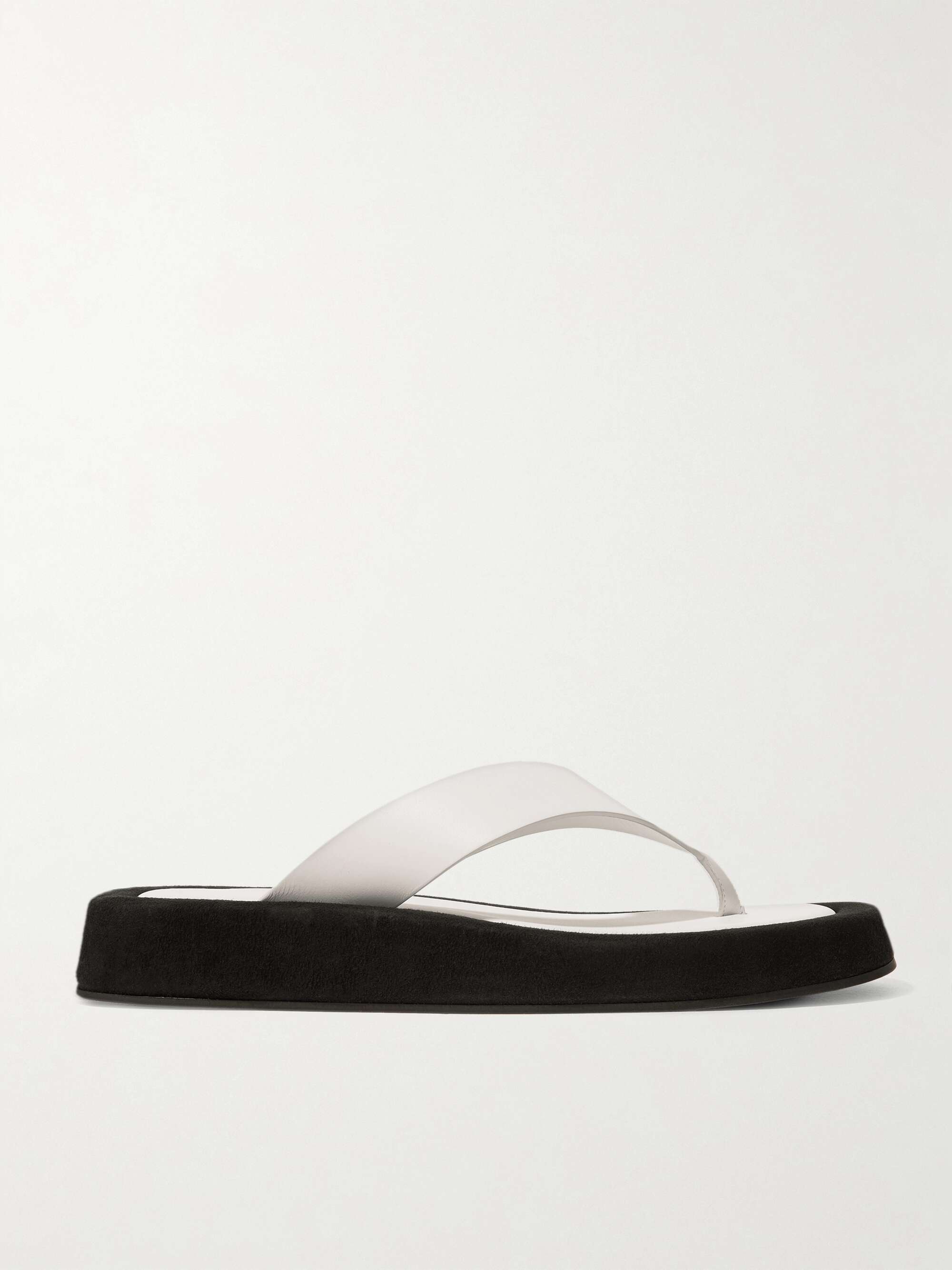 Ginza two-tone leather and suede platform flip flops