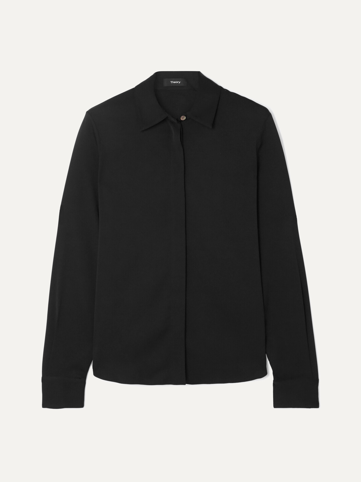 Theory Womens Black Fitted Button-up Stretch-silk Shirt M In Black