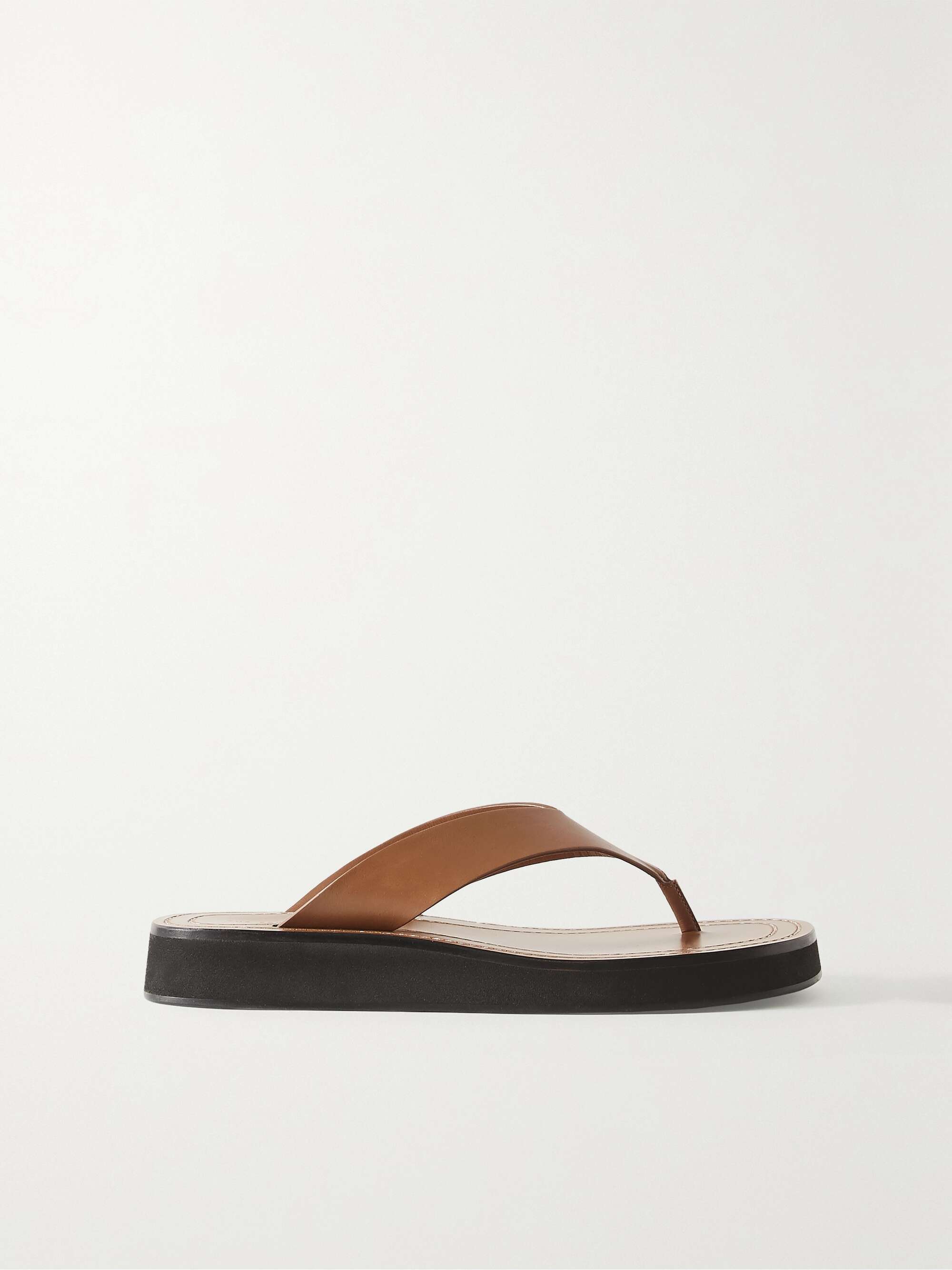 Ginza two-tone leather and suede platform flip flops