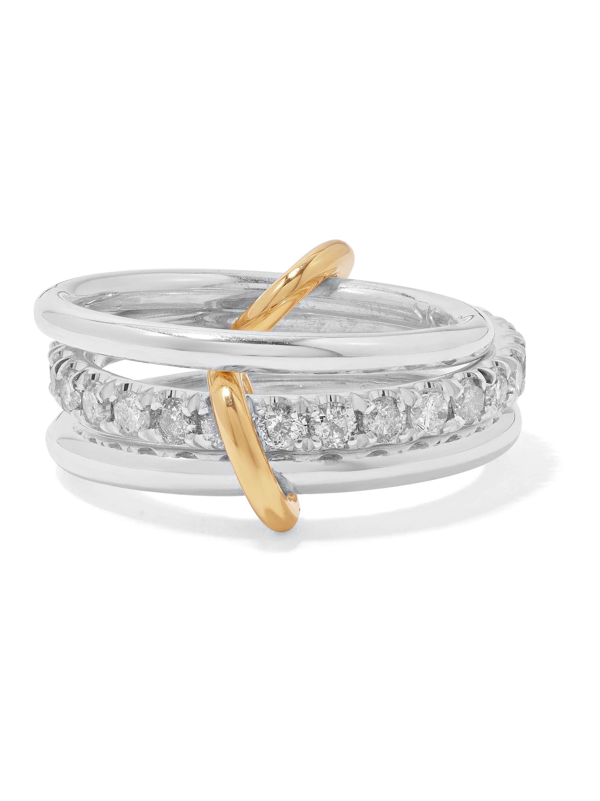 SPINELLI KILCOLLIN Petunia set of three sterling silver, rhodium-plated and 18-karat gold diamond rings