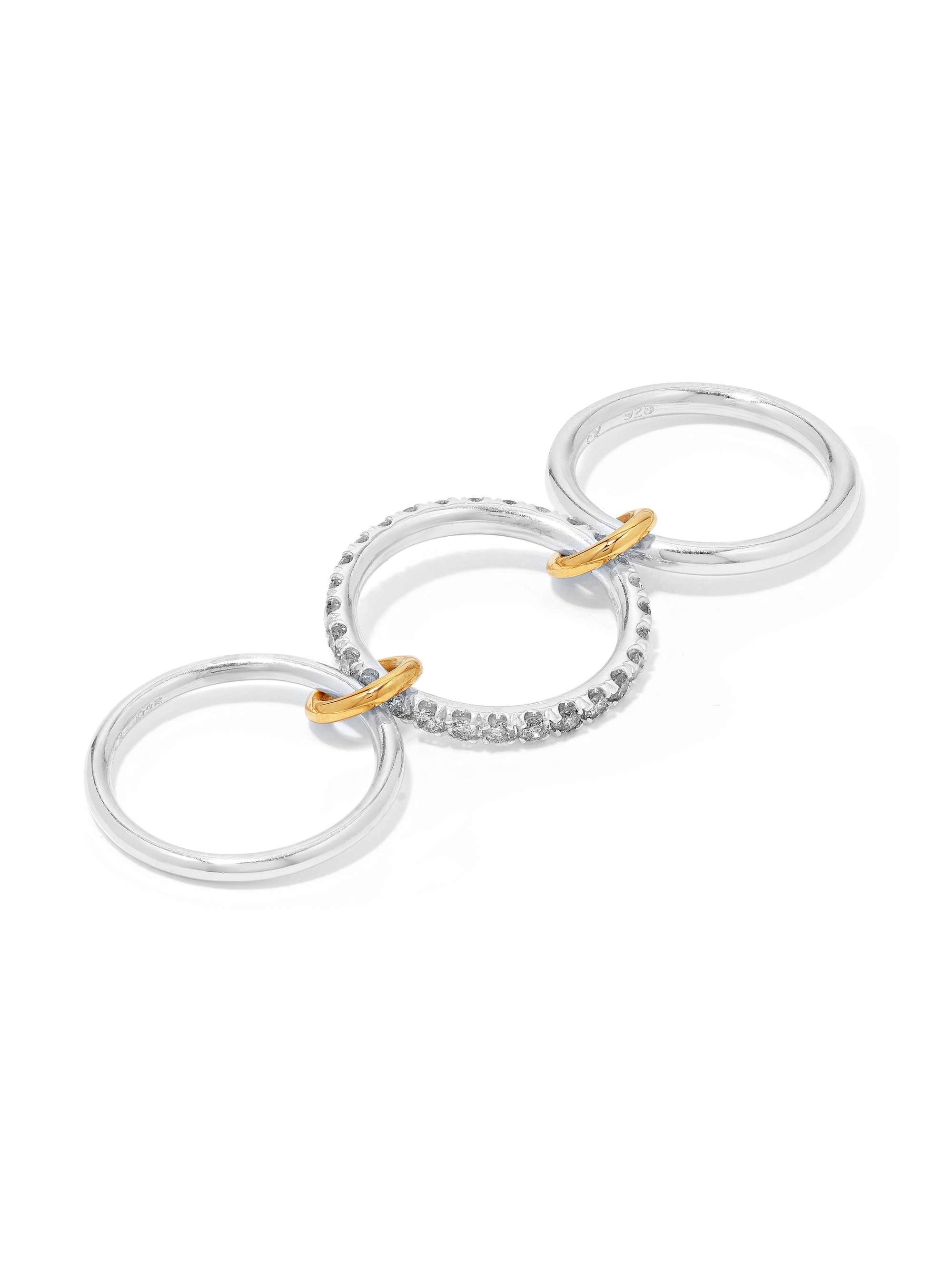 SPINELLI KILCOLLIN Petunia set of three sterling silver, rhodium-plated and 18-karat gold diamond rings