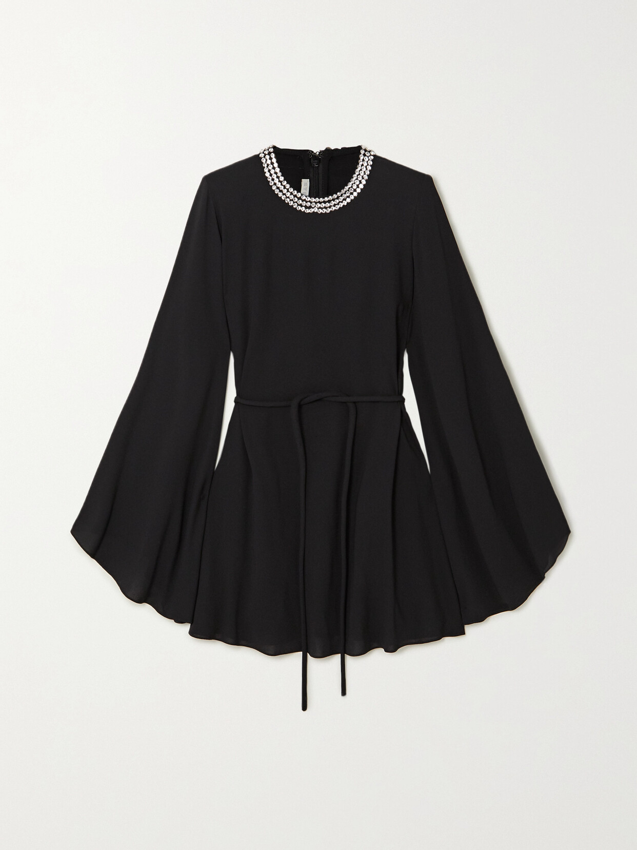 Stella McCartney Crystal-embellished Belted Crepe Mini Dress - Black