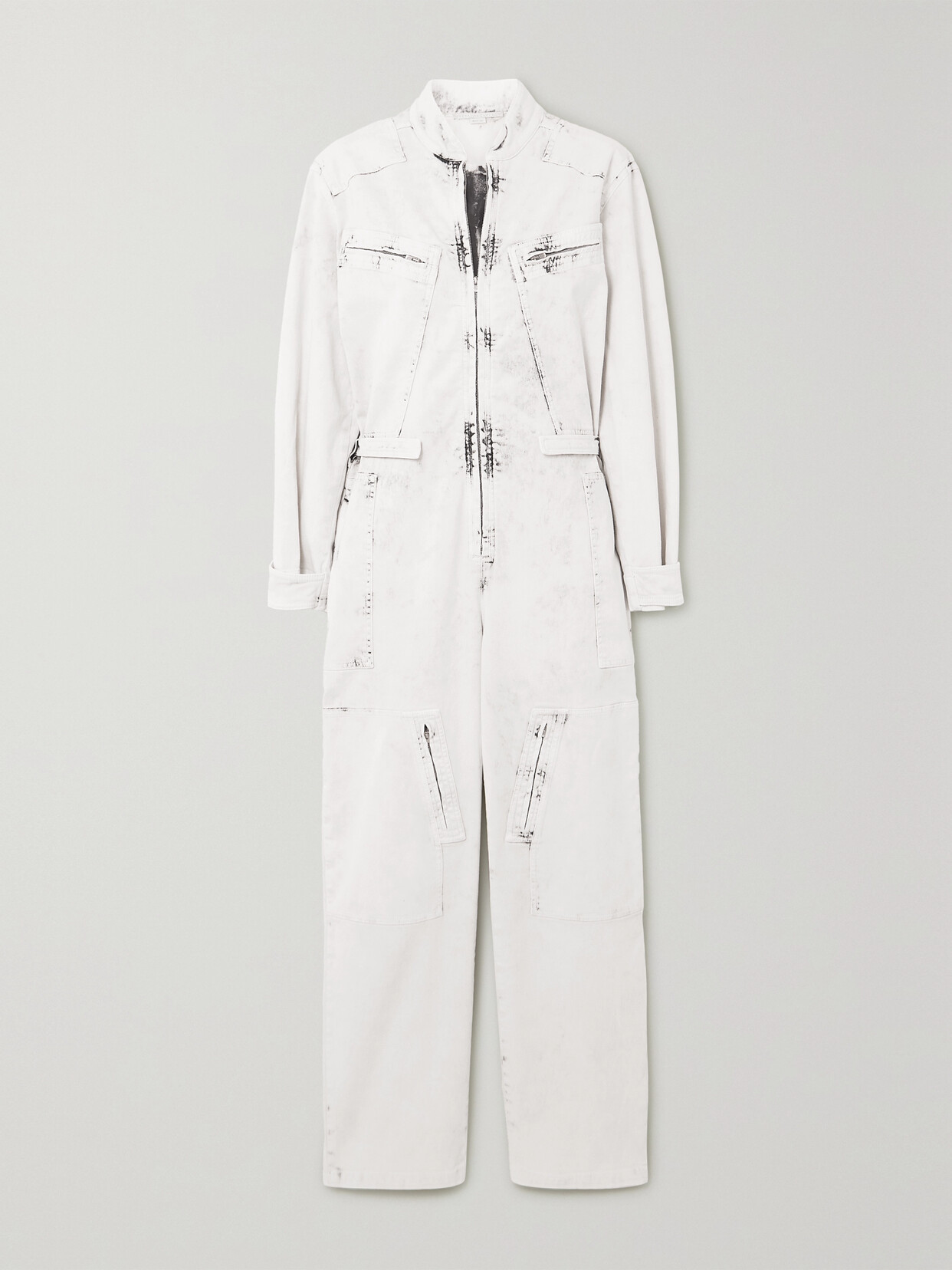 Stella McCartney Zip-embellished Acid-wash Denim Jumpsuit - Cream