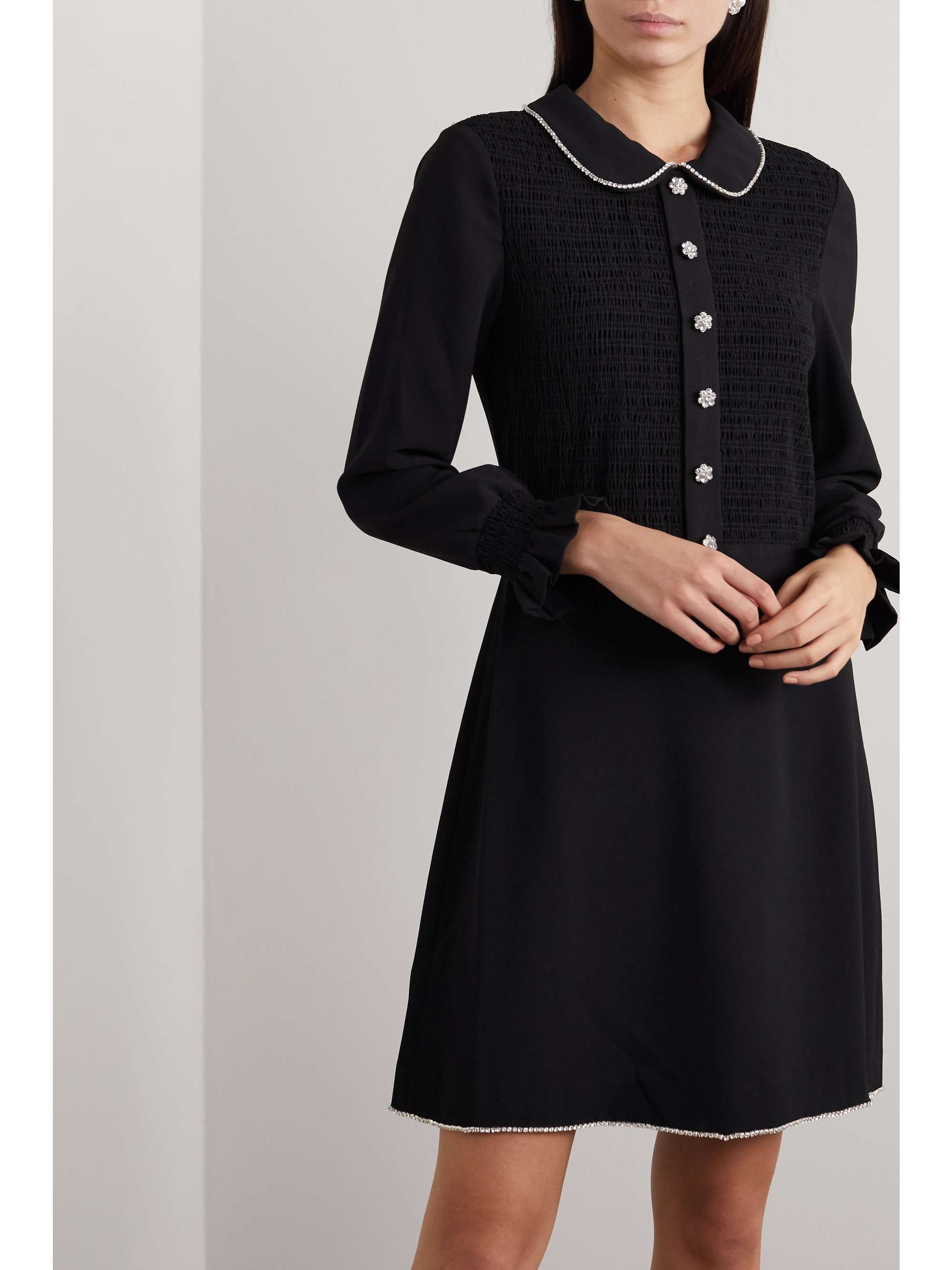 MARC JACOBS Crystal-embellished shirred crepe mini dress