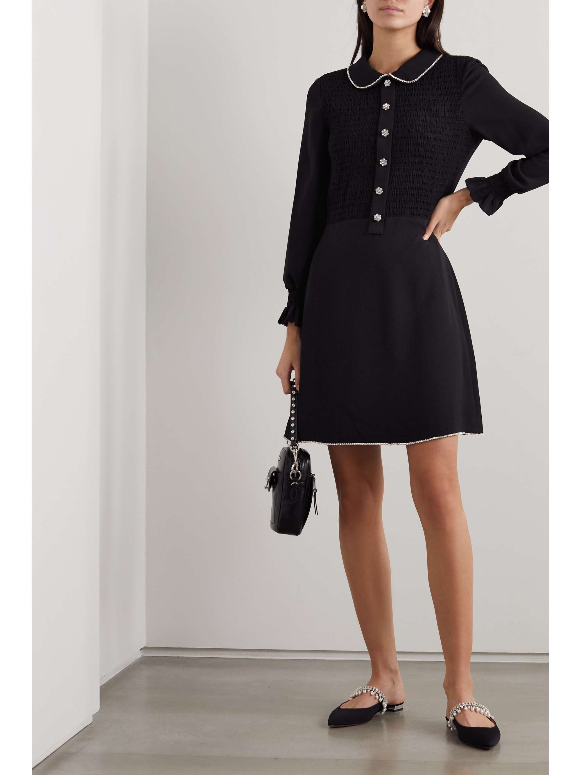 MARC JACOBS Crystal-embellished shirred crepe mini dress