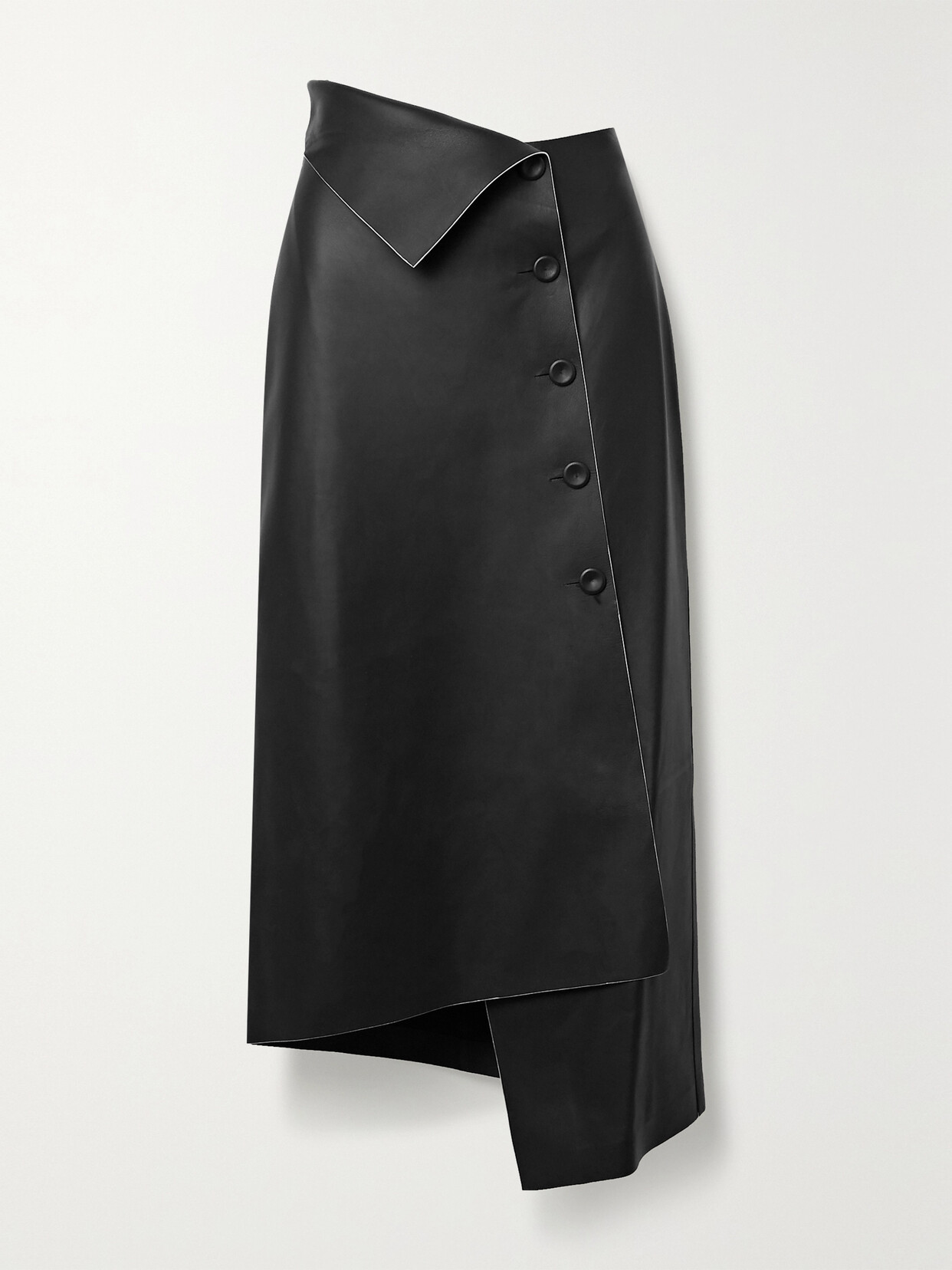 The Row - Verna Asymmetric Leather Midi Skirt - Black 22 Awaiting product image