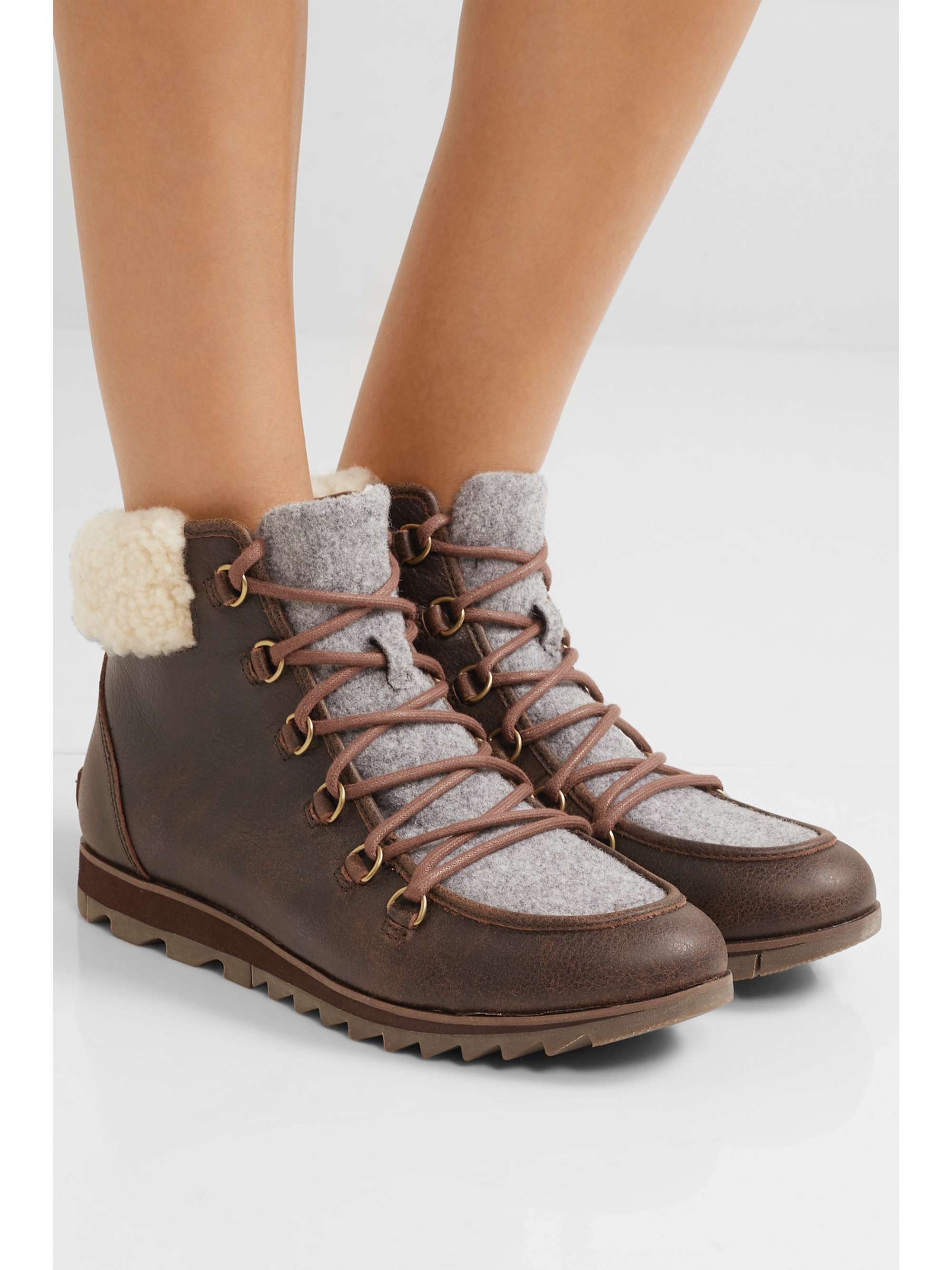 SOREL Harlow Lace Cozy shearling and felt-trimmed waterproof leather ankle boots