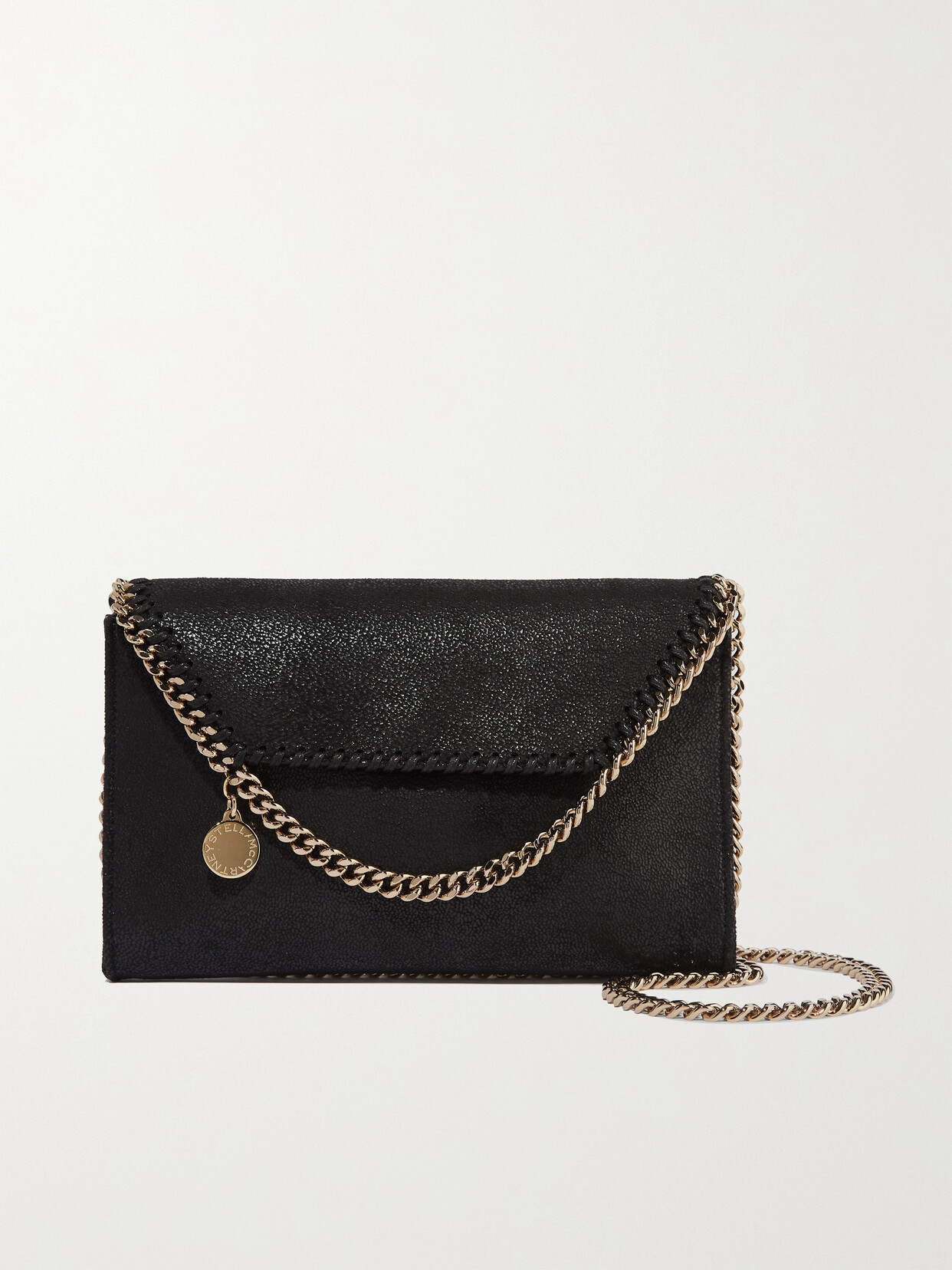 Stella Mccartney Falabella Mini Vegetarian Brushed-leather Shoulder Bag In Black