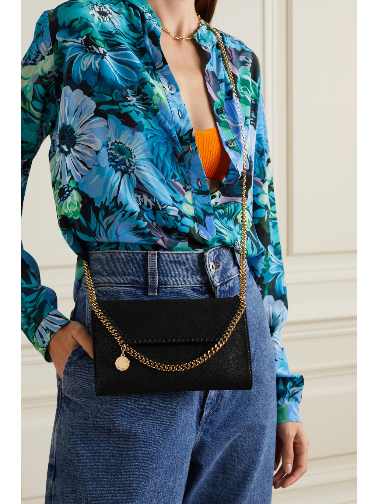 Stella Mccartney Falabella Mini Shoulder Bag In Black Polyester In Black