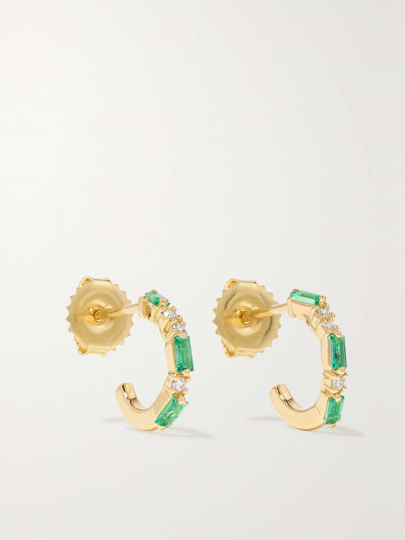 Suzanne Kalan 18-karat , Emerald And Diamond Hoop Earrings
