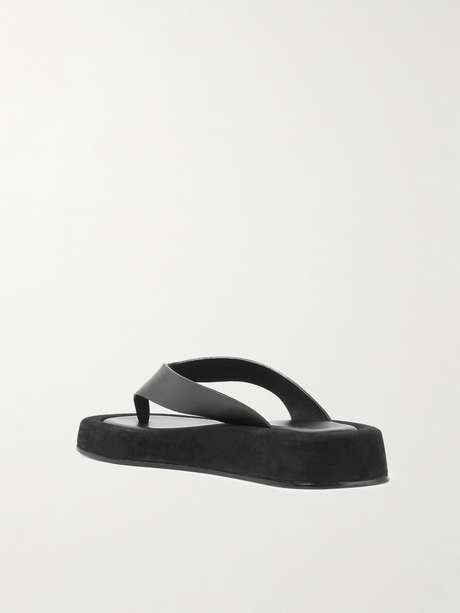the row ginza leather and suede platform flip flops