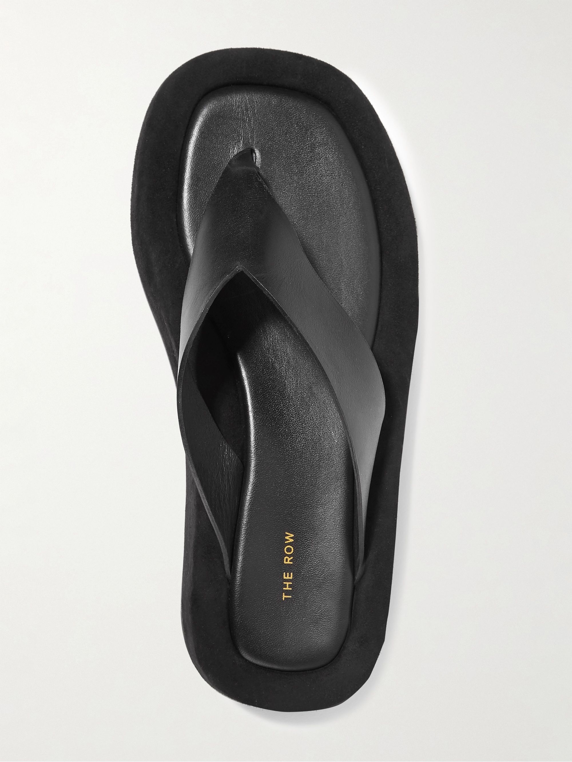 Noir Tongs platesformes en cuir et en daim Ginza THE ROW NETAPORTER