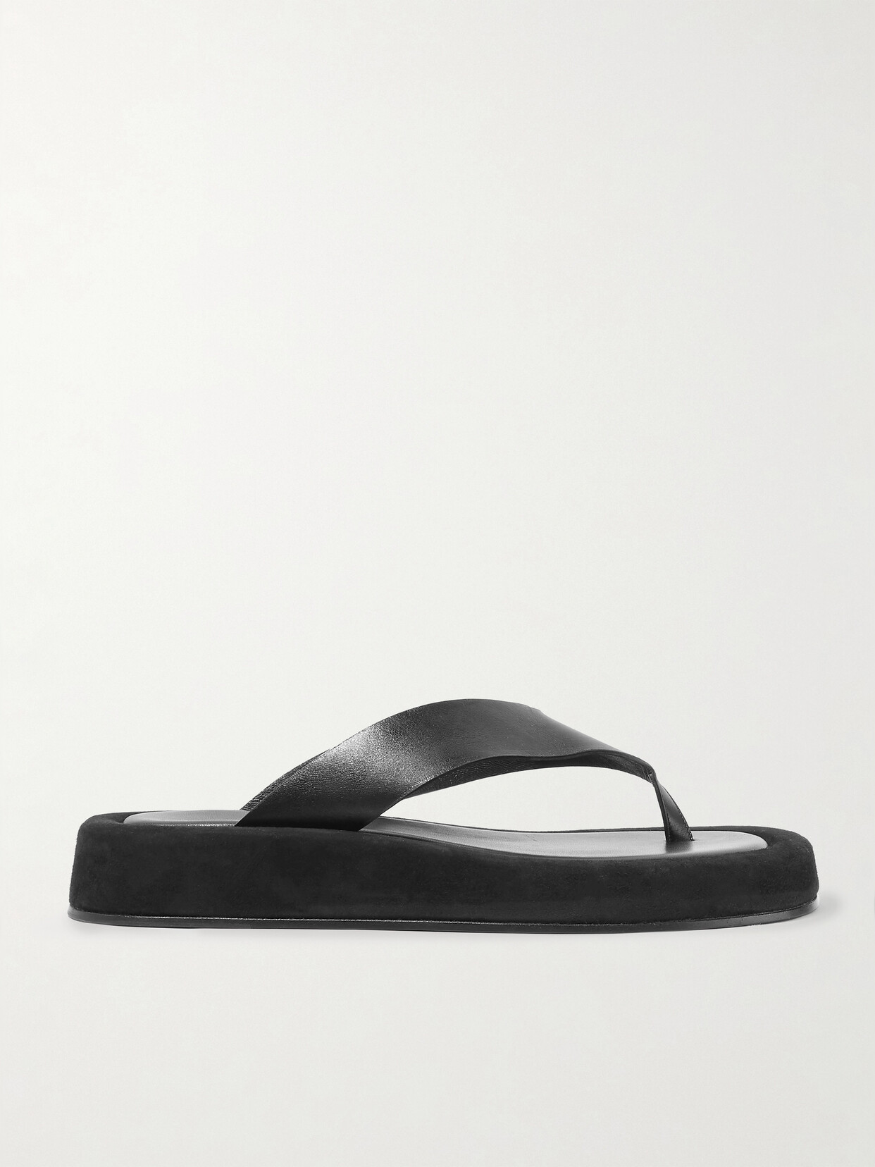 Shop The Row Ginza Leather And Suede Platform Flip Flops In Black