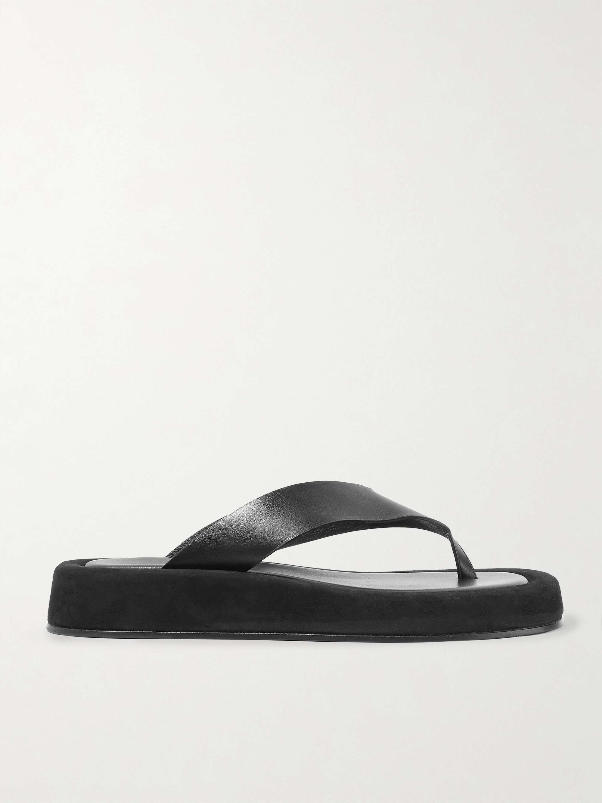 THE ROW Ginza leather and suede platform flip flops