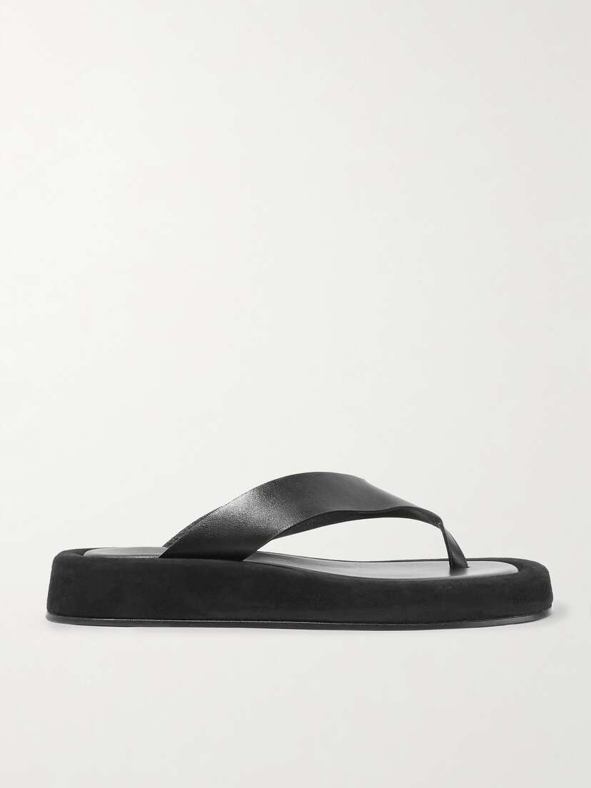 The Row Ginza Leather And Suede Platform Flip Flops