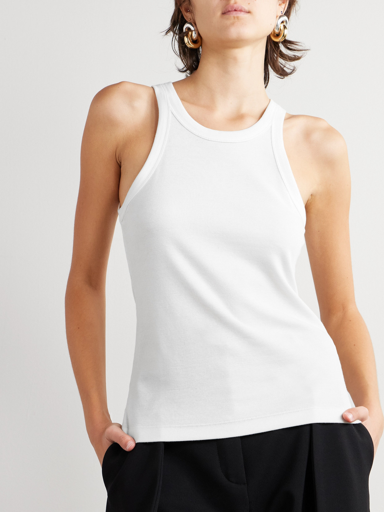 Shop Totême + Net Sustain Curved Ribbed Stretch Organic Cotton-jersey Tank In White