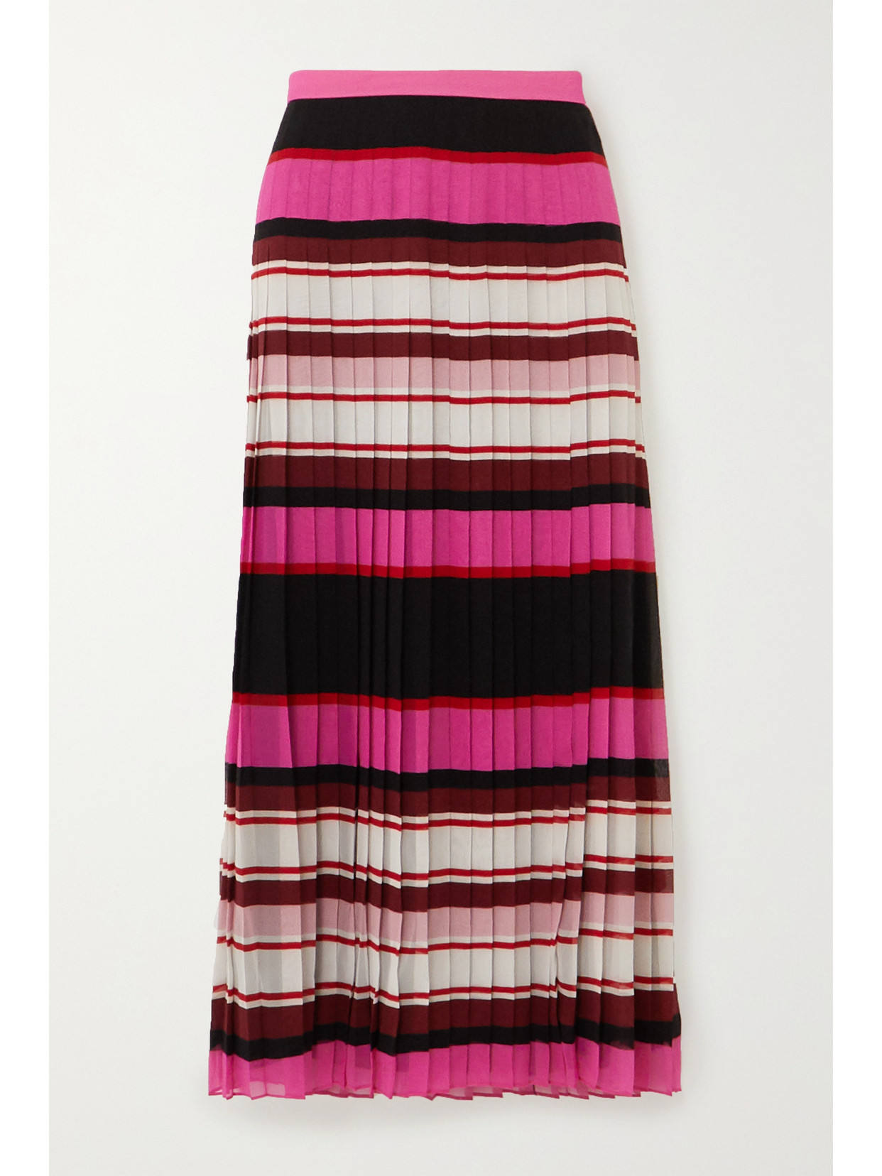 VALENTINO PLEATED STRIPED SILK-GEORGETTE MIDI SKIRT