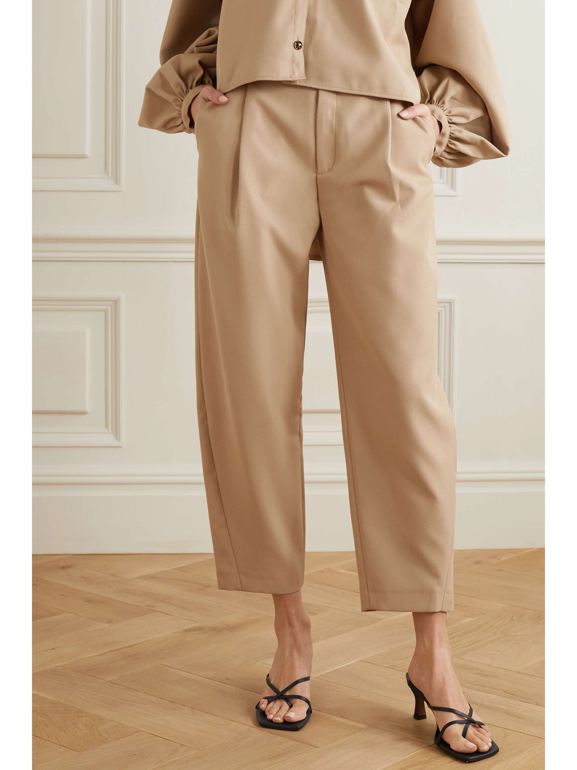 TOTEME Lombardy cropped pleated grain de poudre straight-leg pants