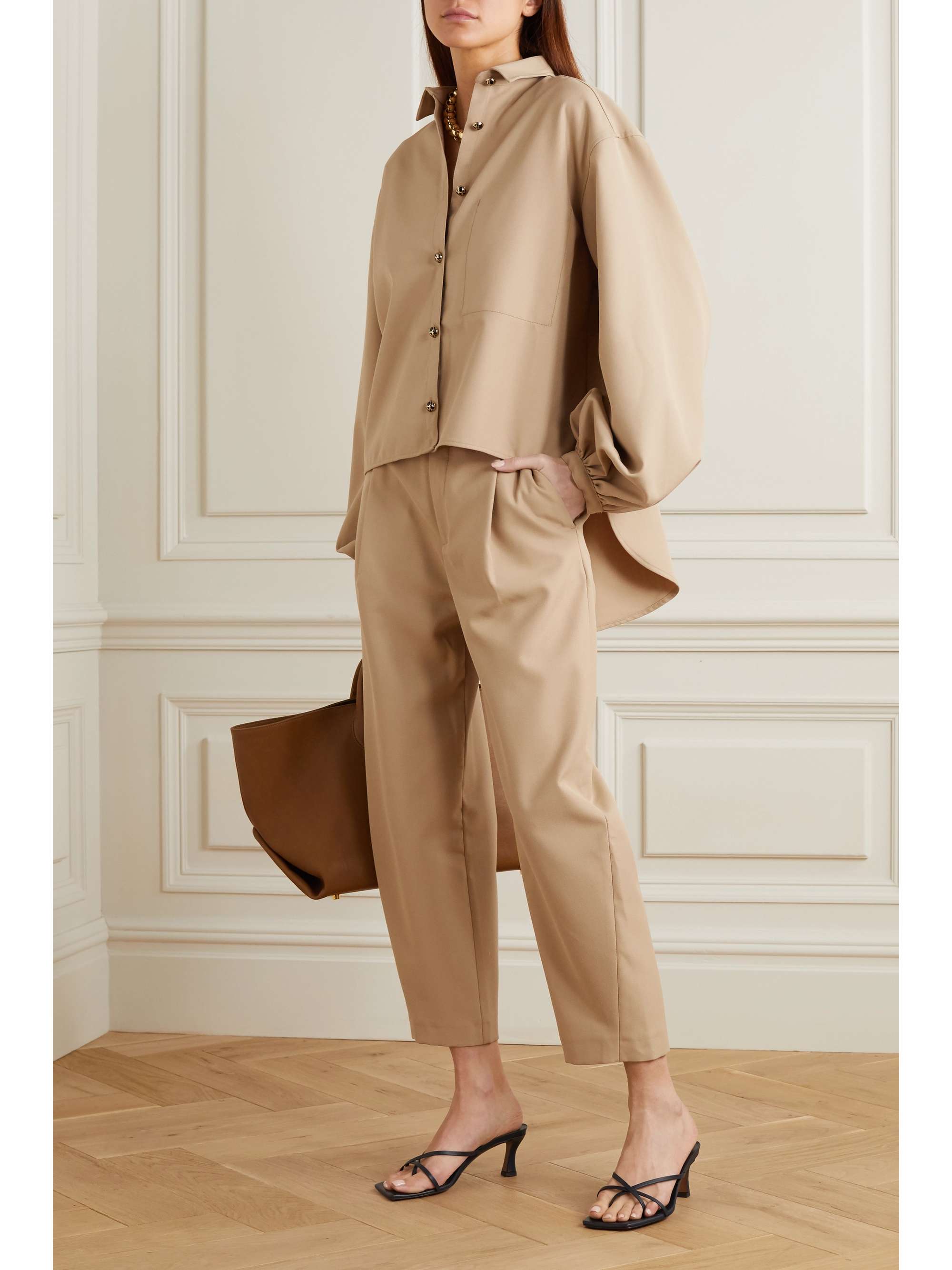 TOTEME Lombardy cropped pleated grain de poudre straight-leg pants