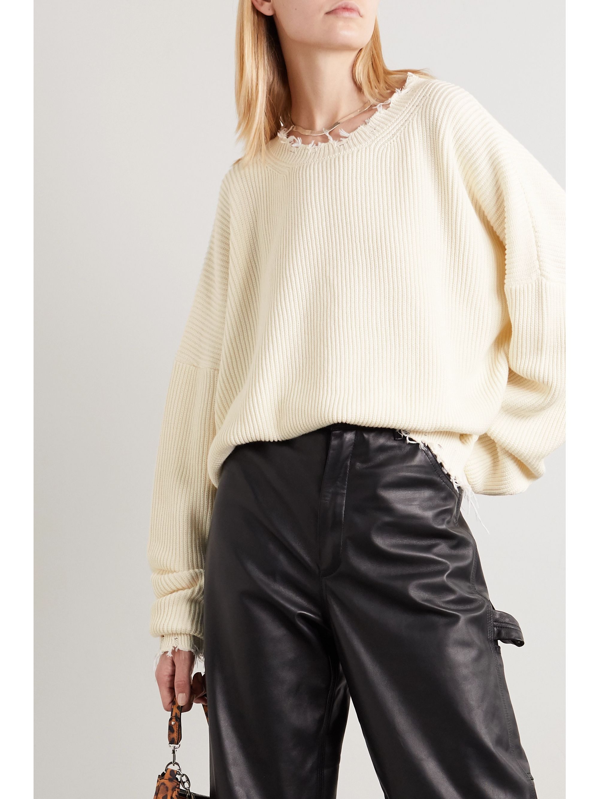 cream distressed sweater