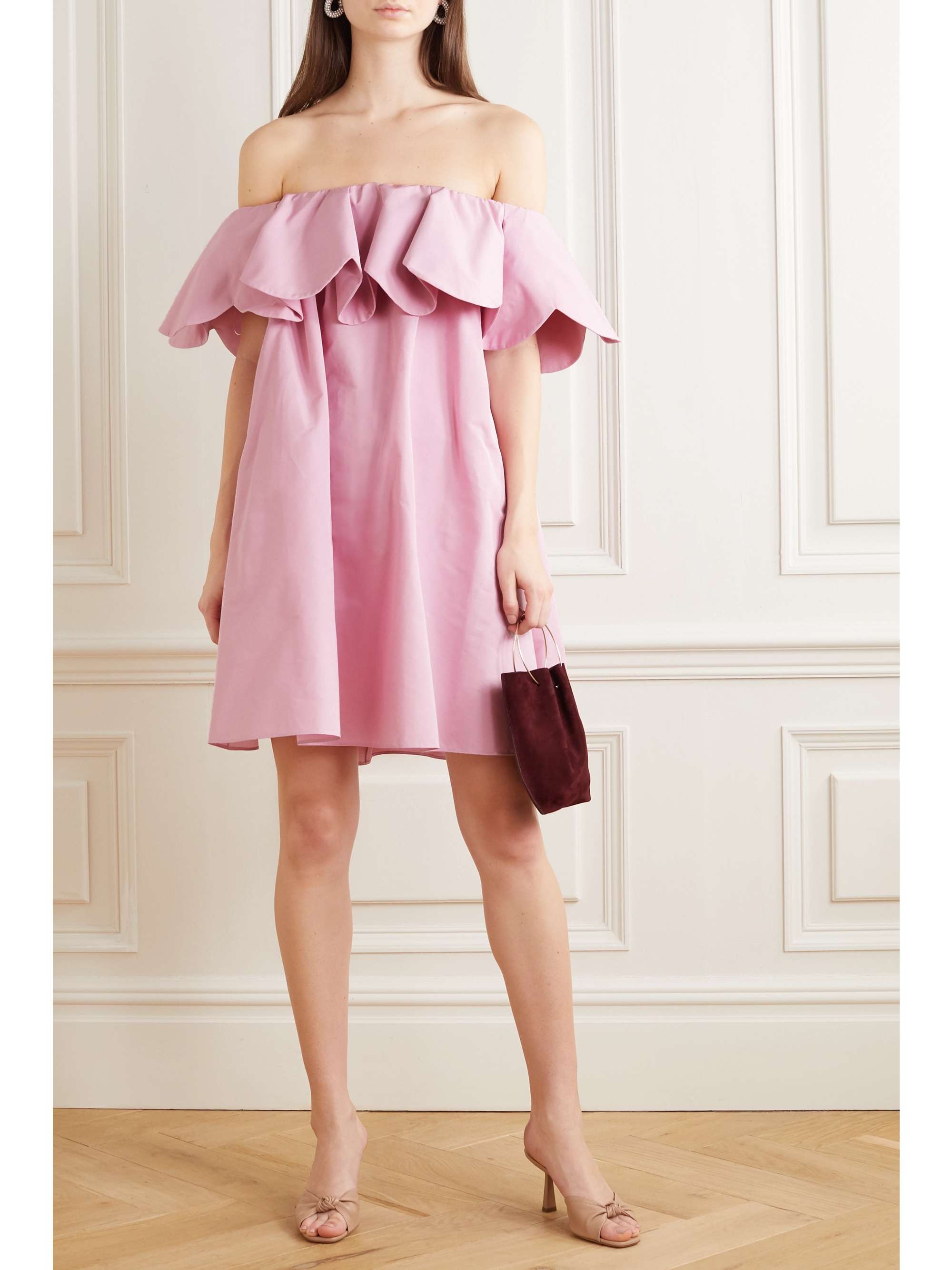 pink off the shoulder short dress