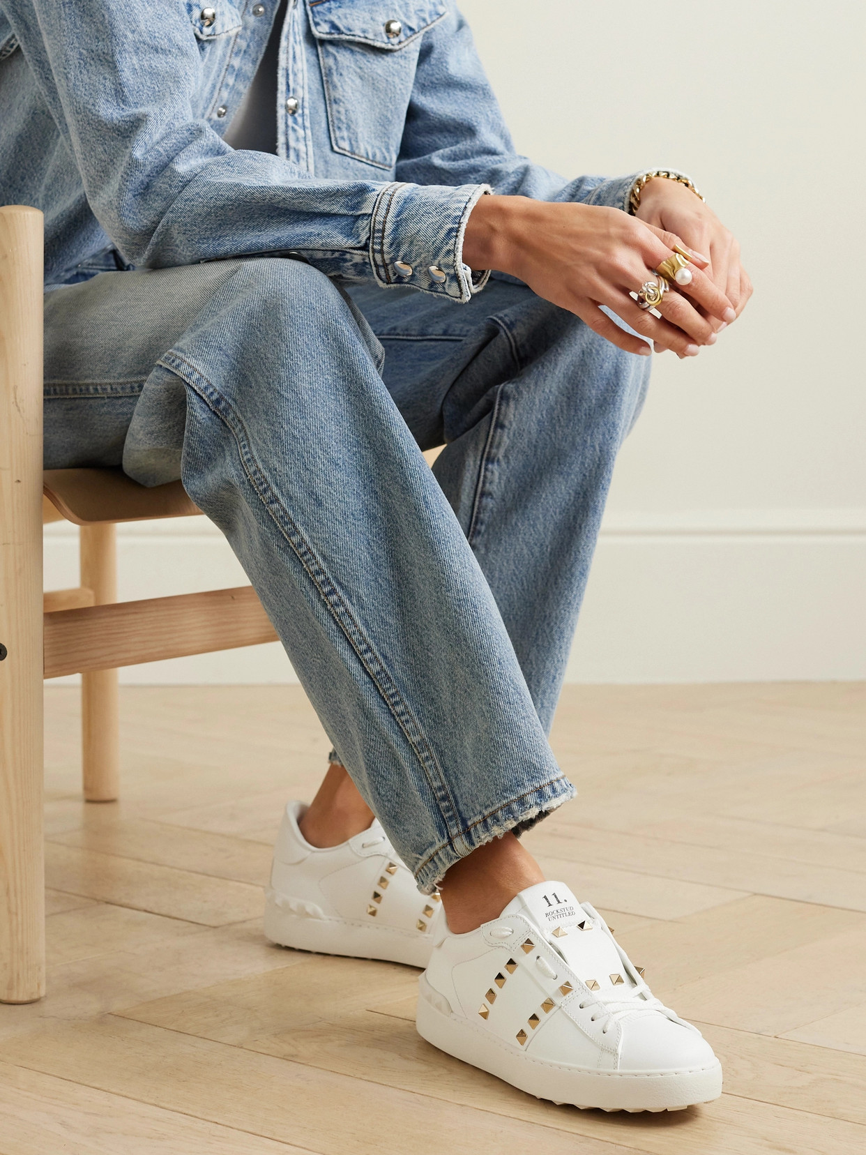 Valentino White Rockstud Untitled Sneakers In White