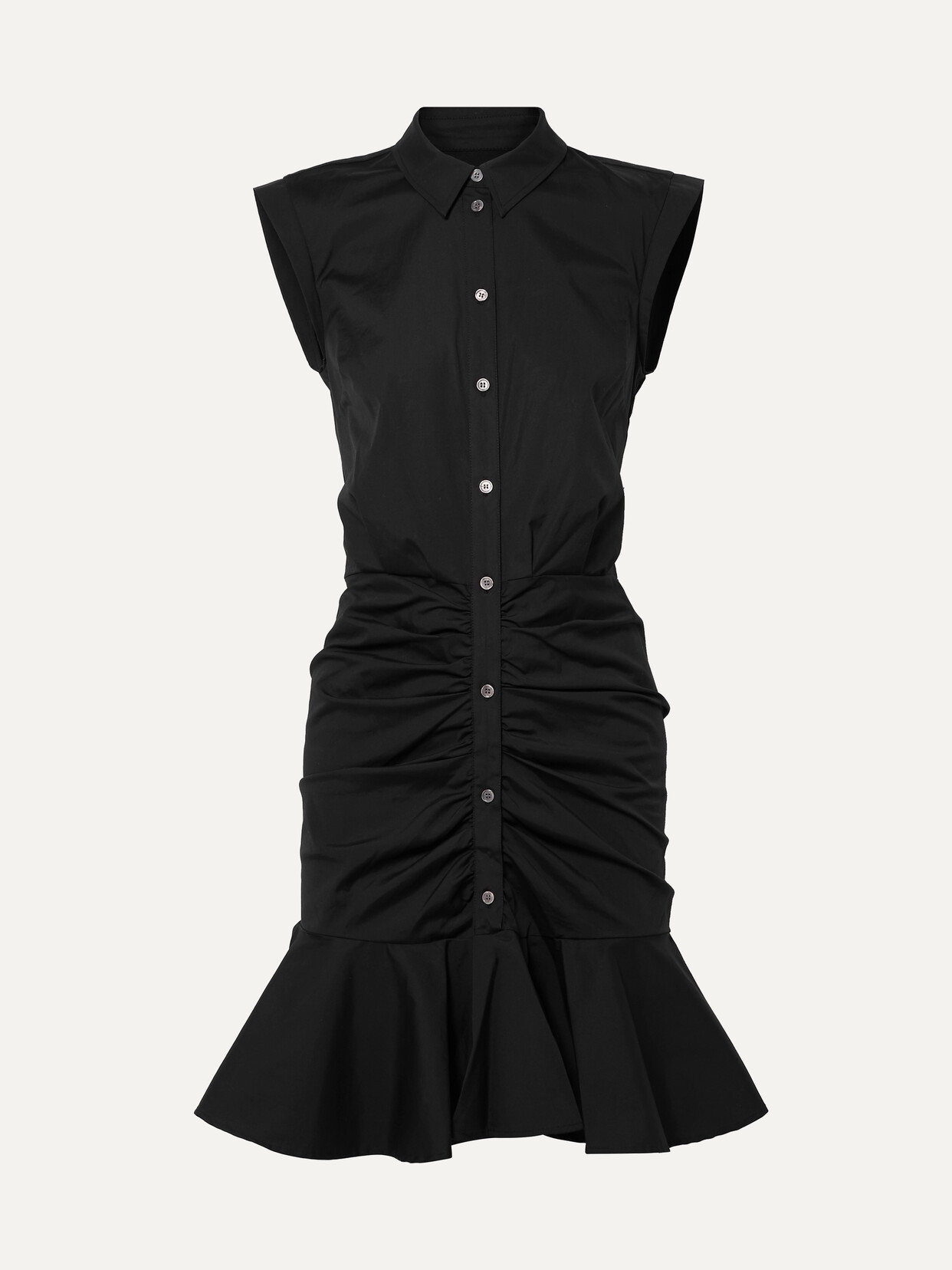 Veronica Beard Sleeveless Button-down Ruched Dobby Cotton Shirtdress In Black
