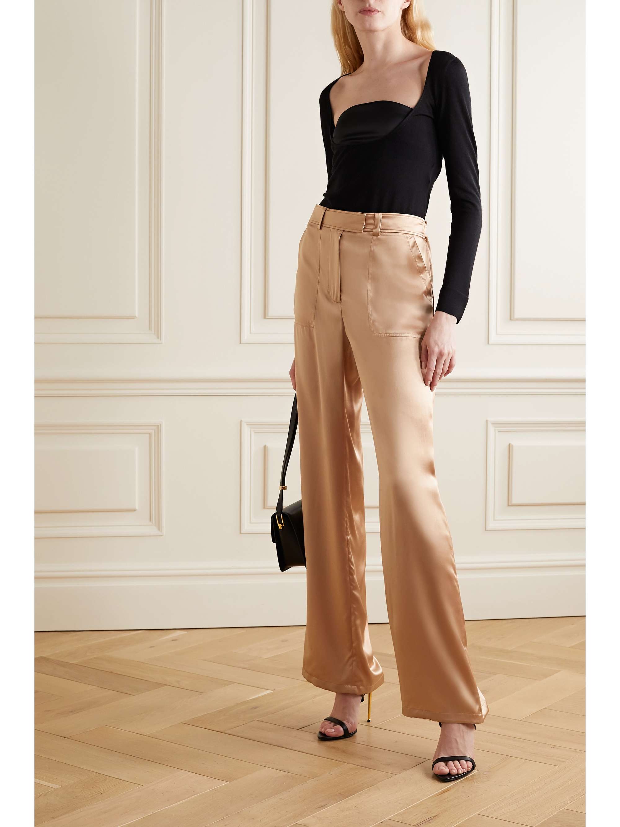 Peach Silk-satin wide-leg pants | TOM 