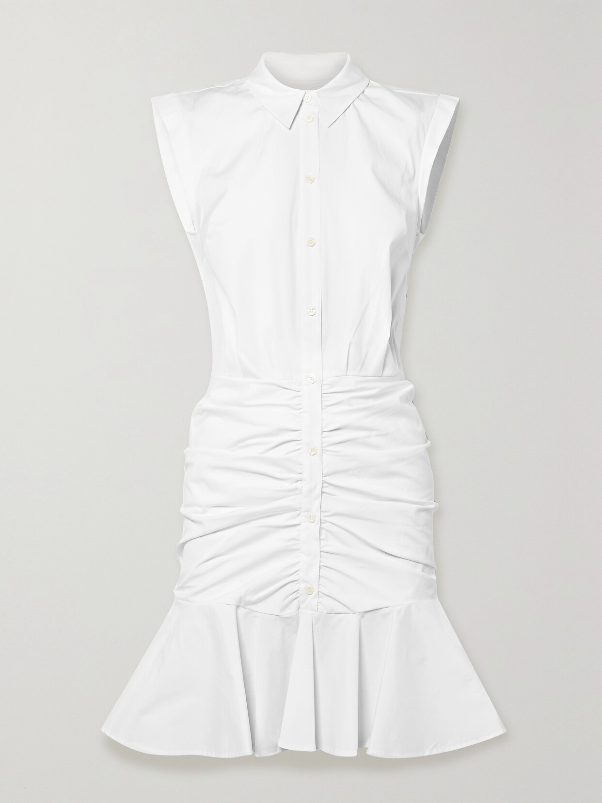 Veronica Beard Bell Ruched Stretch-cotton Poplin Mini Dress In White