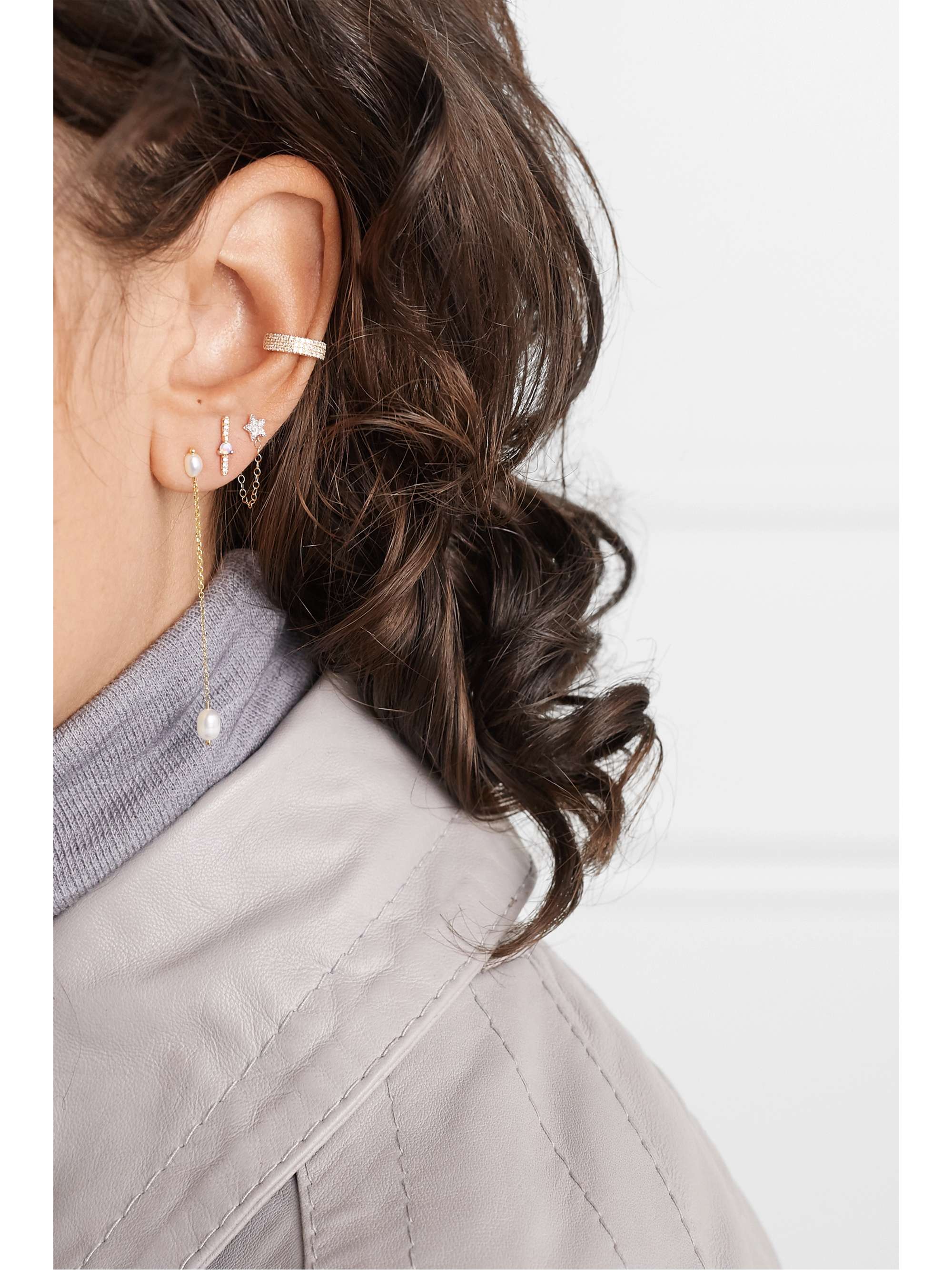 WWAKE + NET SUSTAIN Shower gold pearl earrings