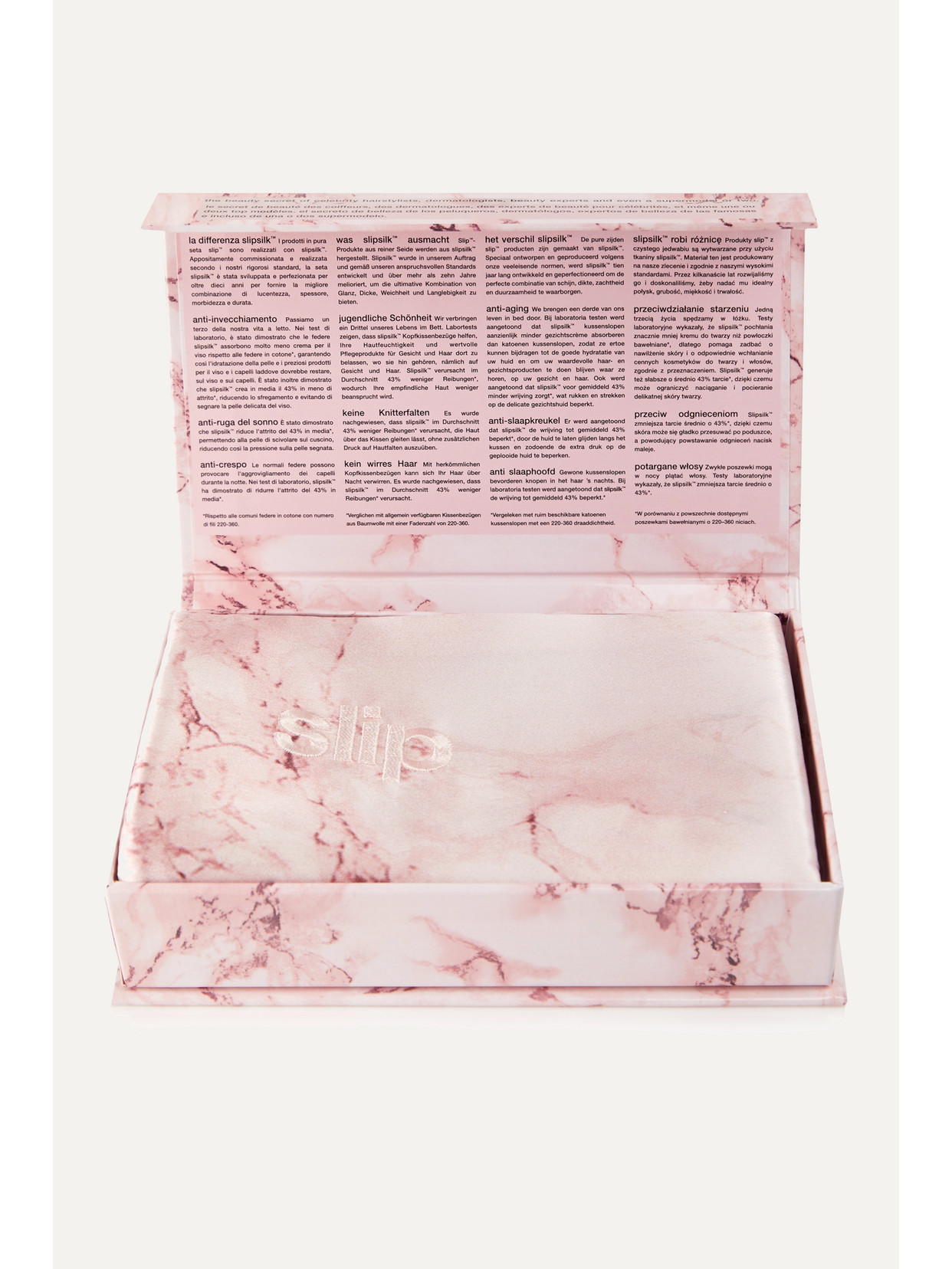 SLIP EMBROIDERED MARBLED SILK QUEEN PILLOWCASE